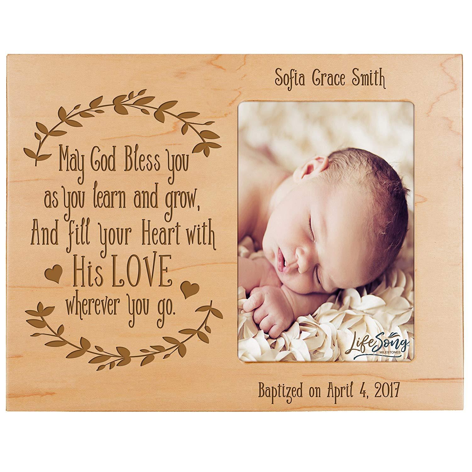 Custom Engraved Horizontal 8x10 Wooden Baptism Photo Frame May Bless You Holds 4x6 Photo - LifeSong Milestones