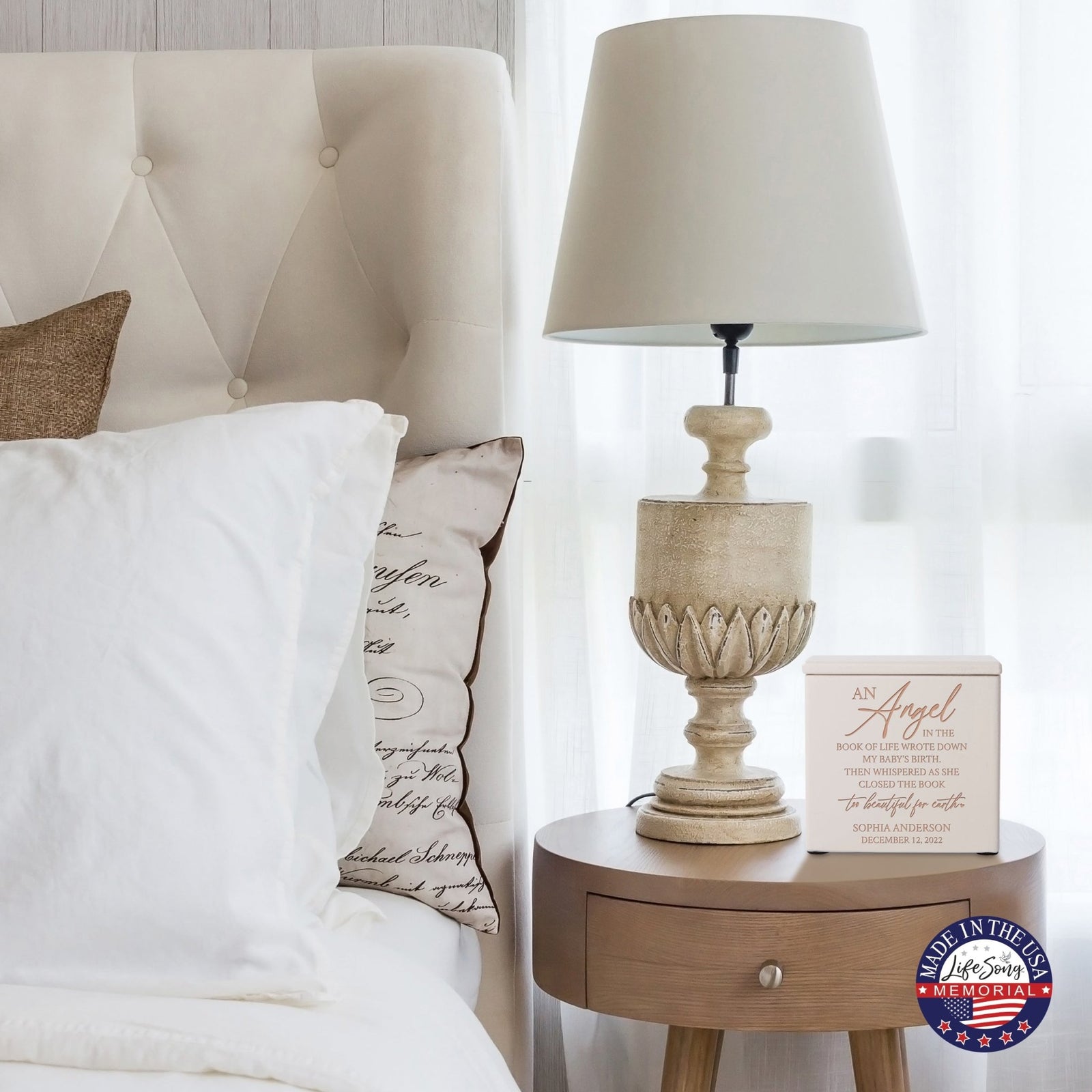 Custom Engraved Keepsake Urn Box for Human Ashes - An Angel In The Book of Life - LifeSong Milestones