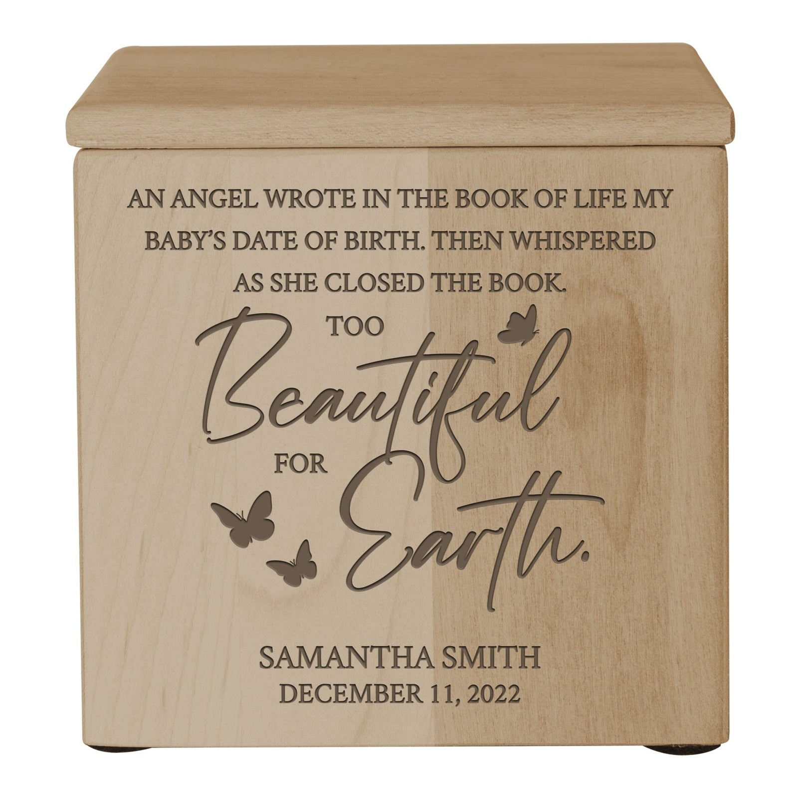 Custom Engraved Keepsake Urn Box for Human Ashes - An Angel In The Book of Life - LifeSong Milestones