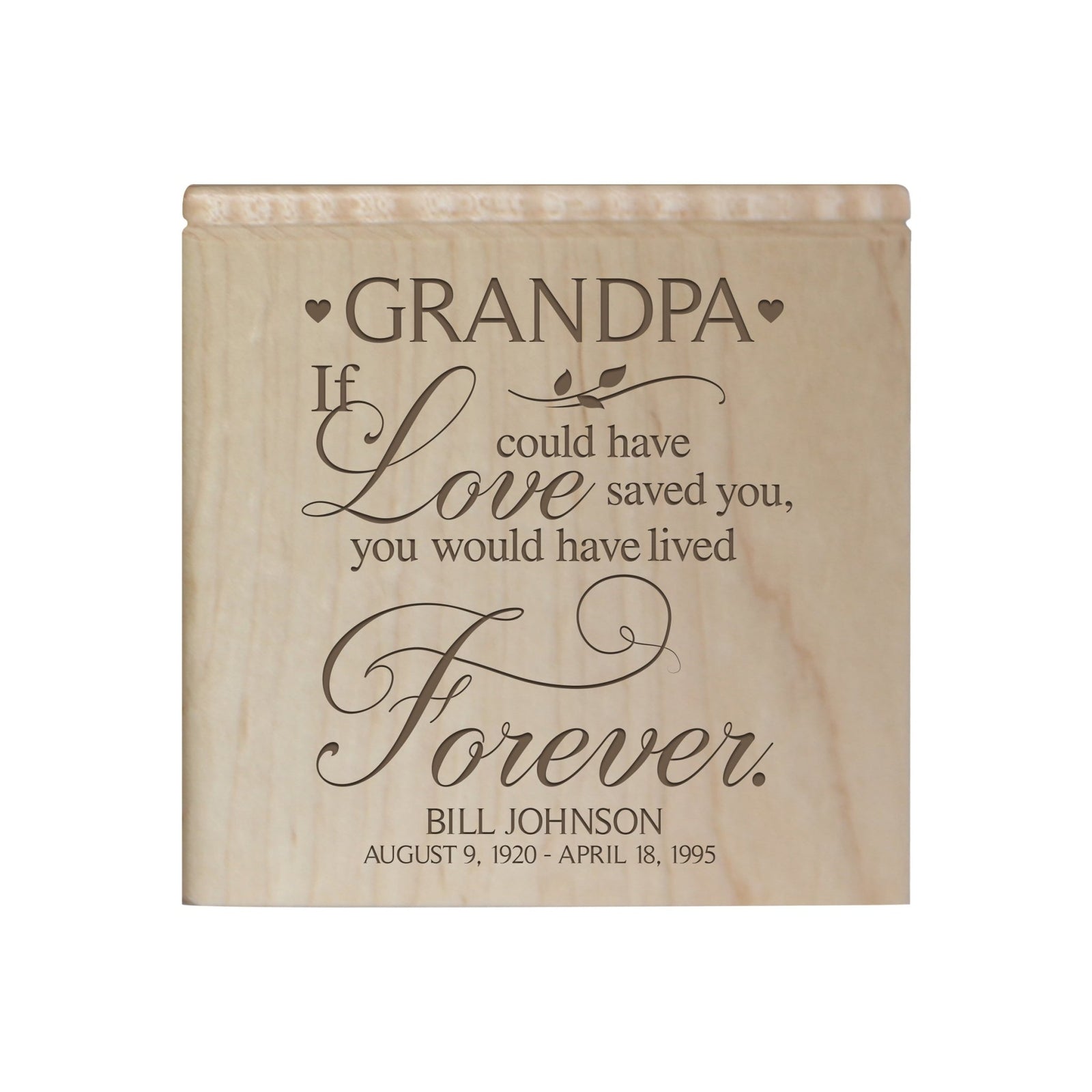 Small Personalized Wooden Keepsake Urn Box for Grandpa