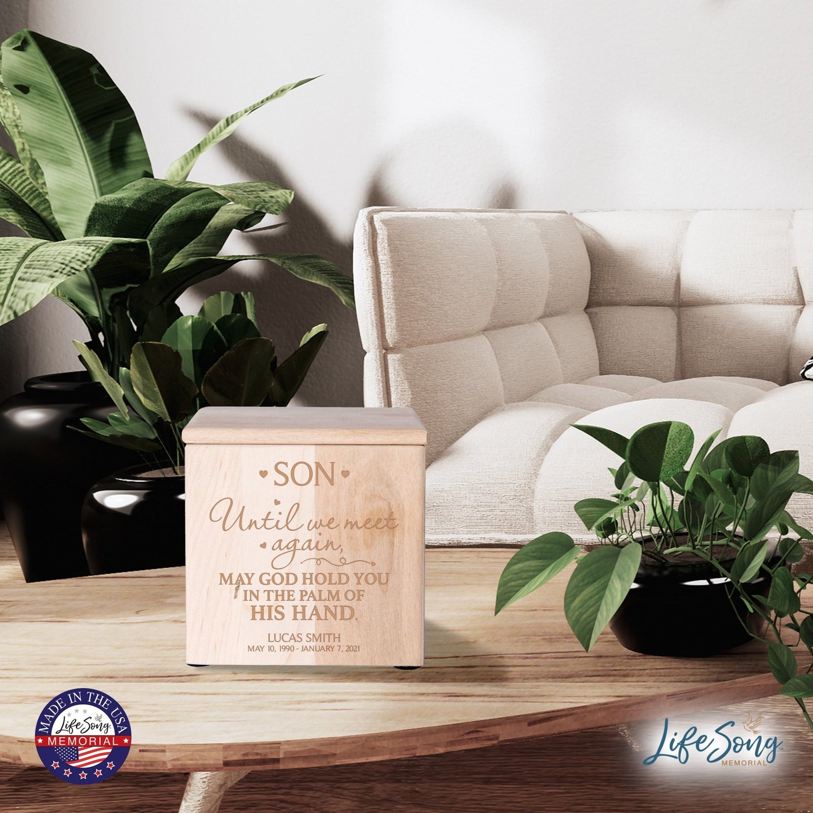 Personalized Memorial Wooden Keepsake Urn for Son