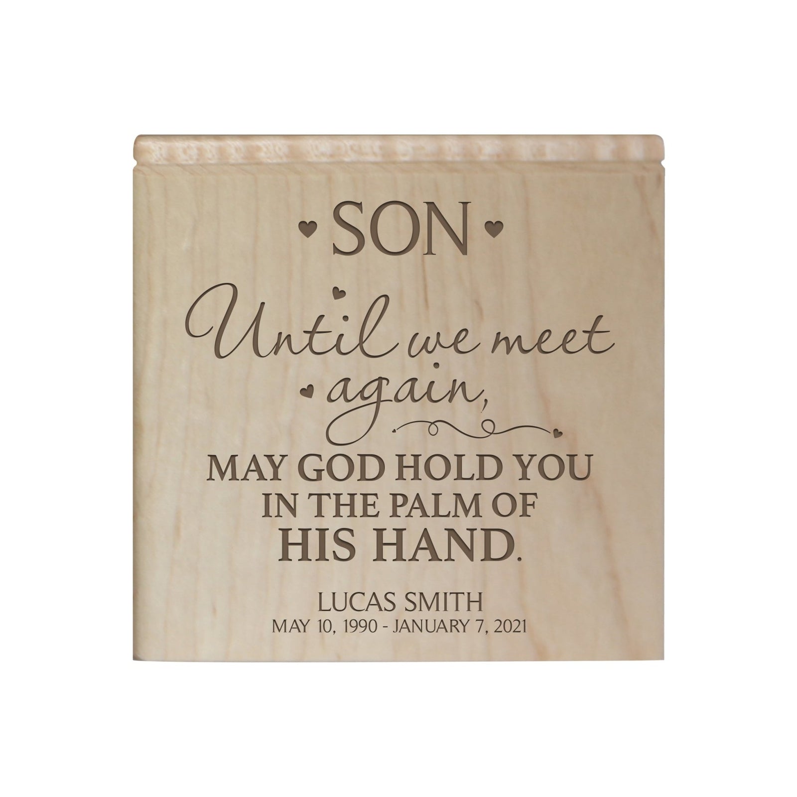Small Personalized Wooden Keepsake Urn Box for Son