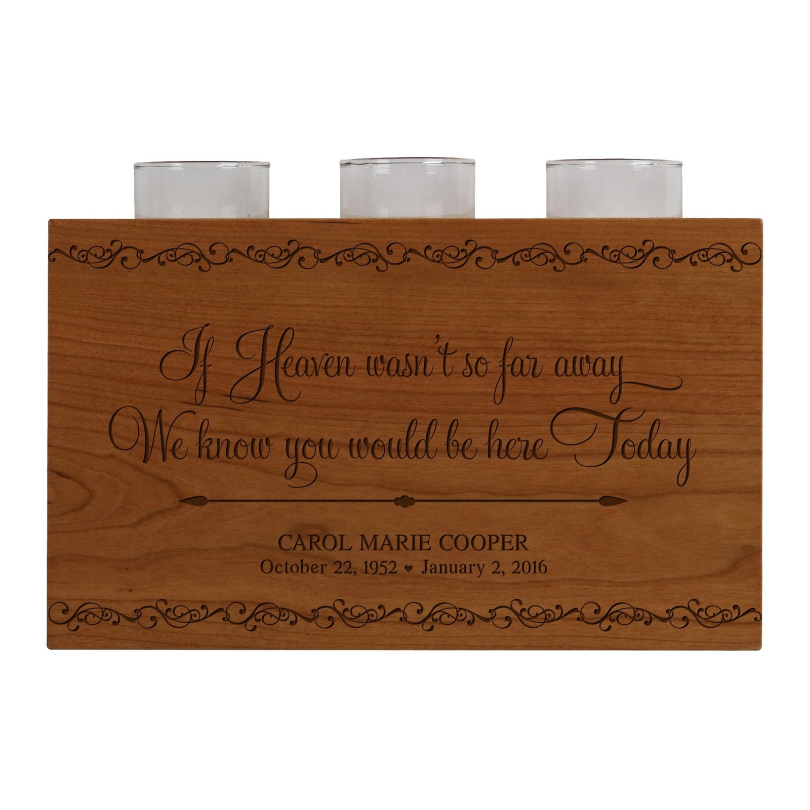 Custom Engraved Memorial Candle Holder Urn Cherry Wood - LifeSong Milestones
