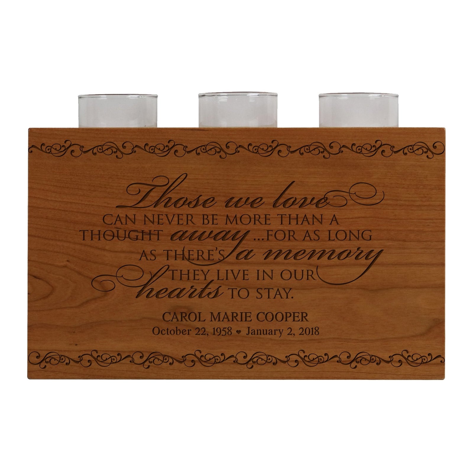 Custom Engraved Memorial Candle Holder Urn Cherry Wood - LifeSong Milestones