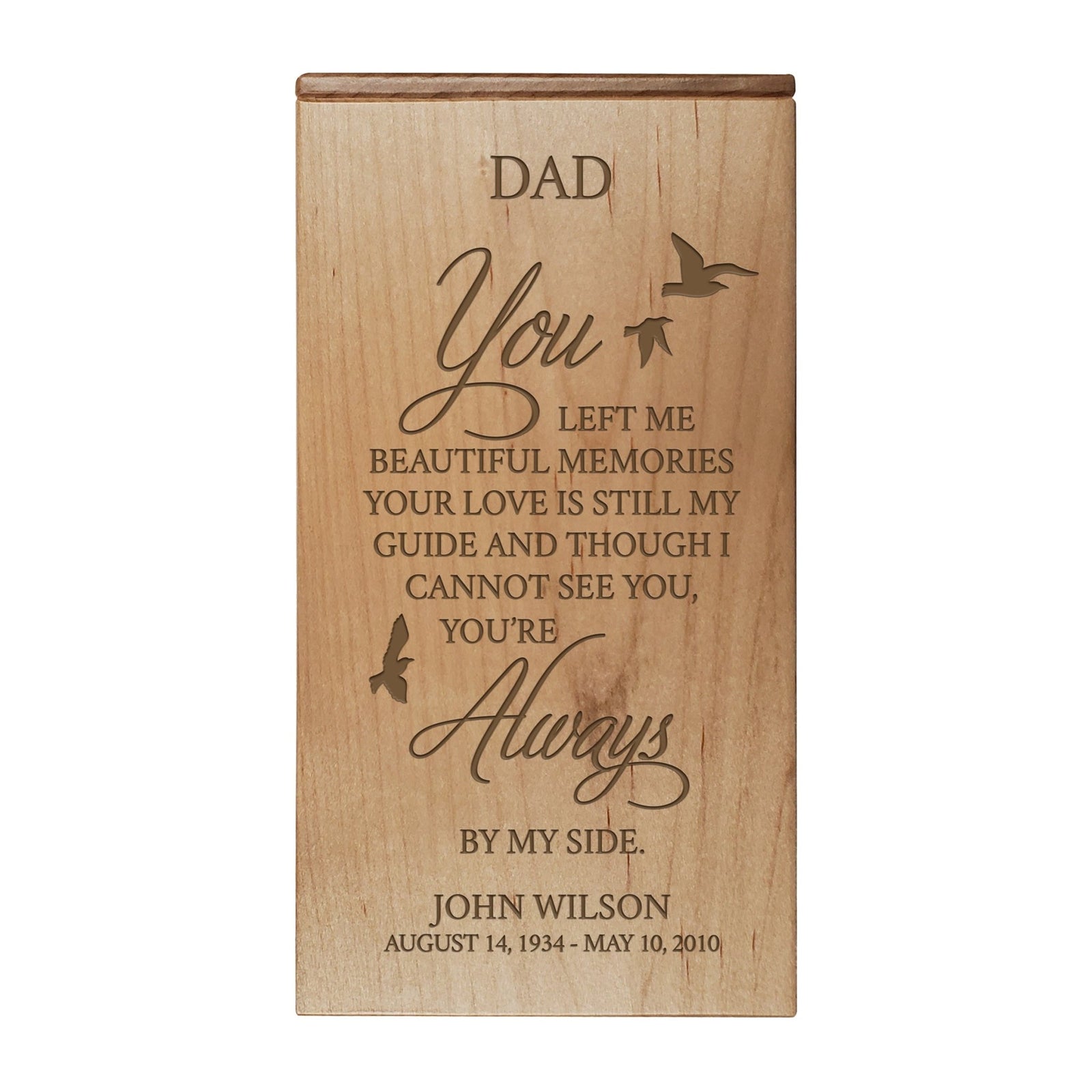 Elegant Engraved Wooden Keepsake Urn Box for Dad