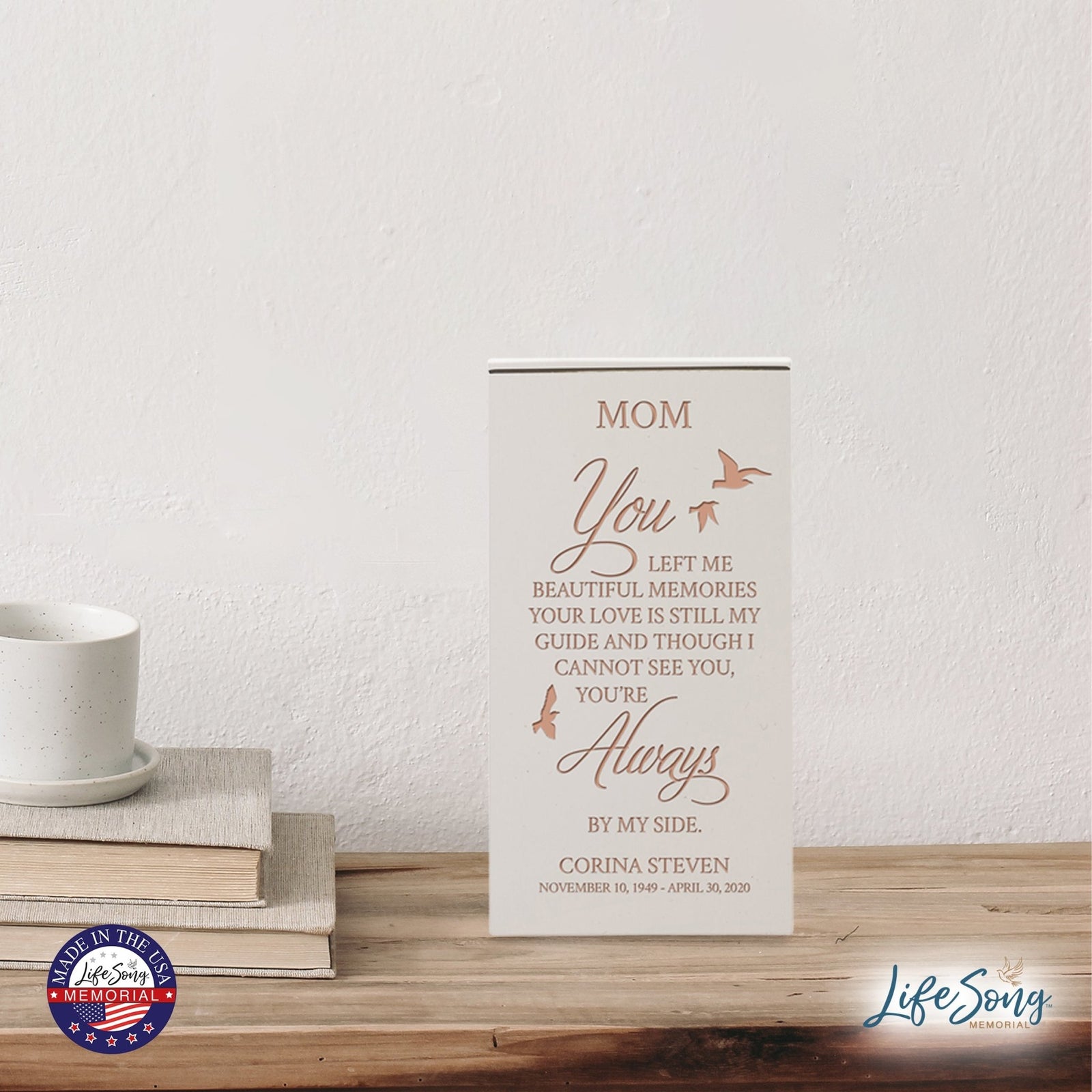 Elegant Engraved Wooden Keepsake Urn Box for Mom