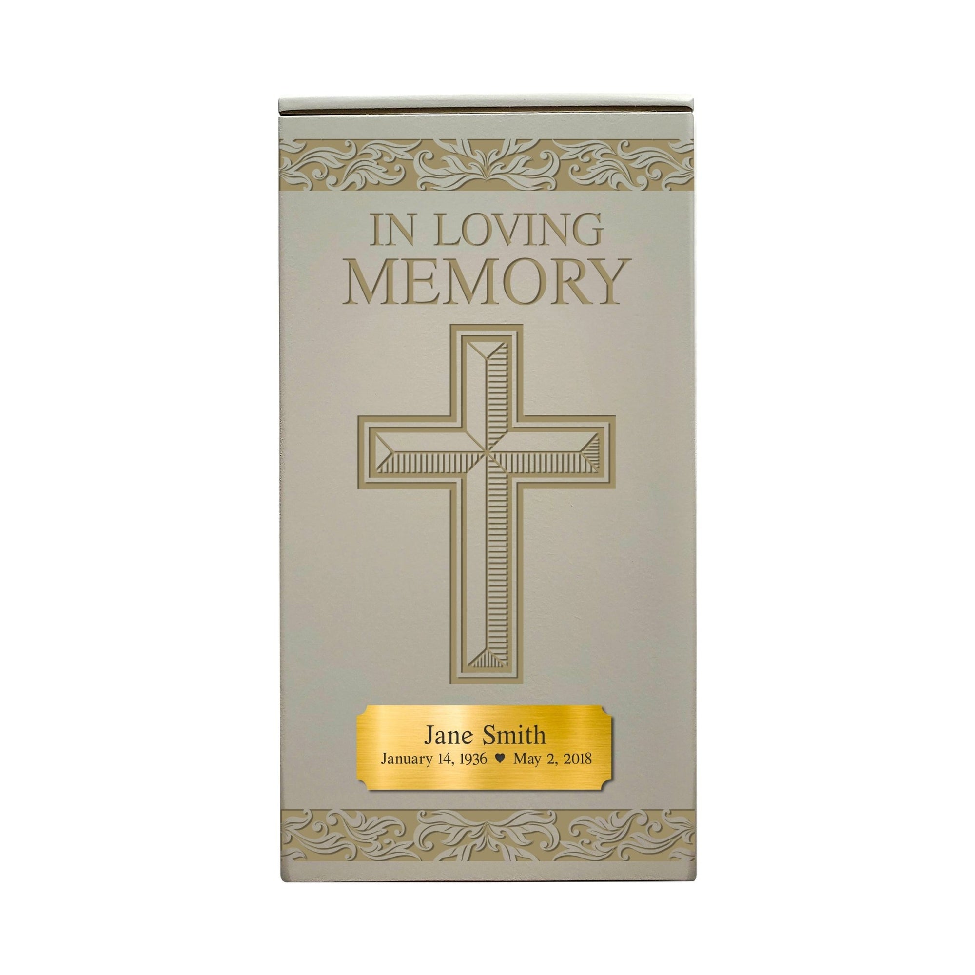Custom Engraved Memorial Cremation Keepsake Urn Box Holds 100 Cu Inches Of Human Ashes With Gold Name Plate In Loving Memory Cross - LifeSong Milestones