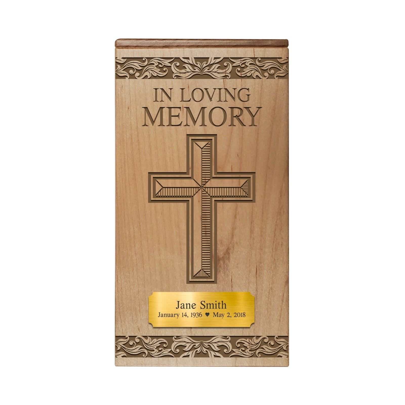 Memorial Wooden Engraved Keepsake Urn Box for Human Ashes