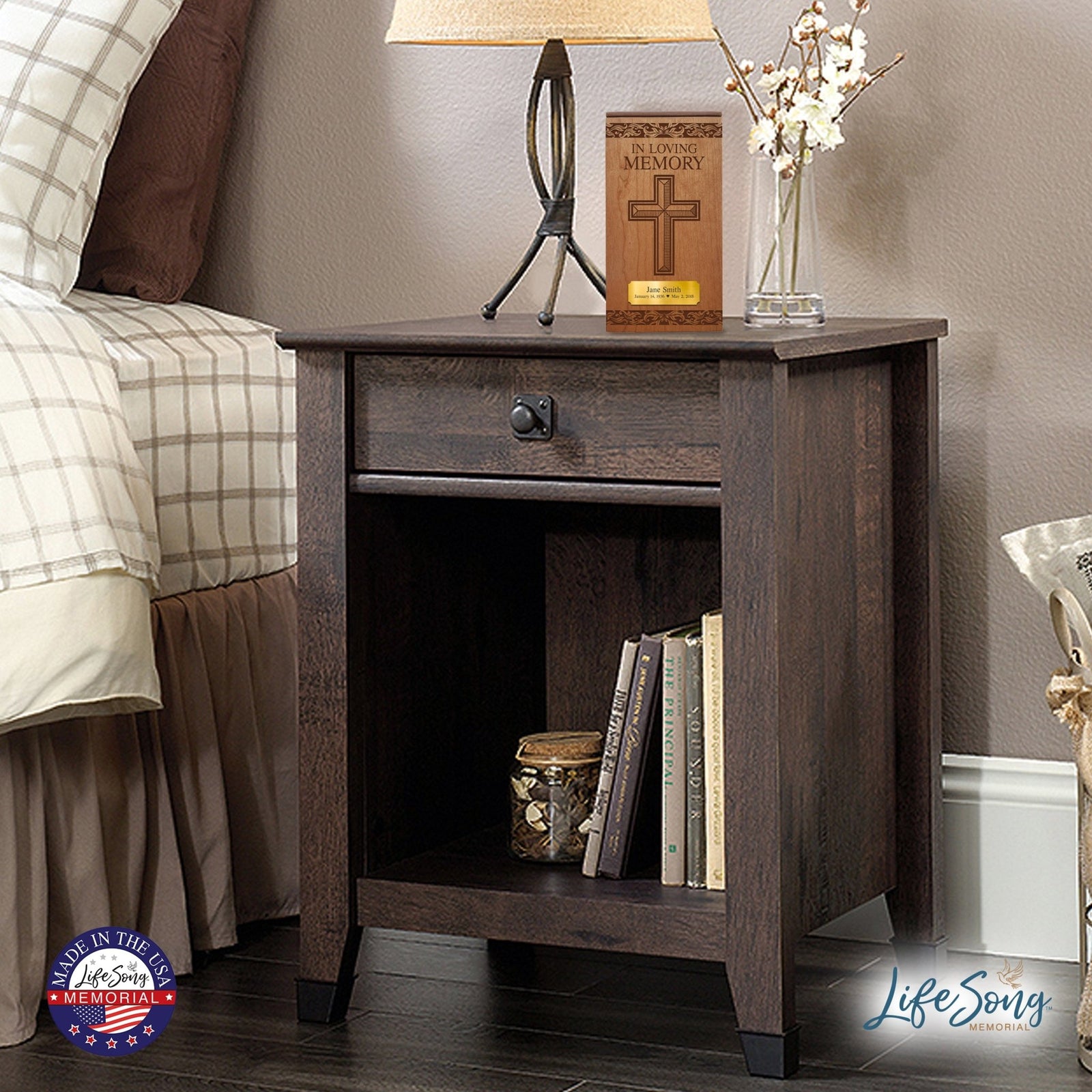 Memorial Wooden Engraved Keepsake Urn Box for Human Ashes