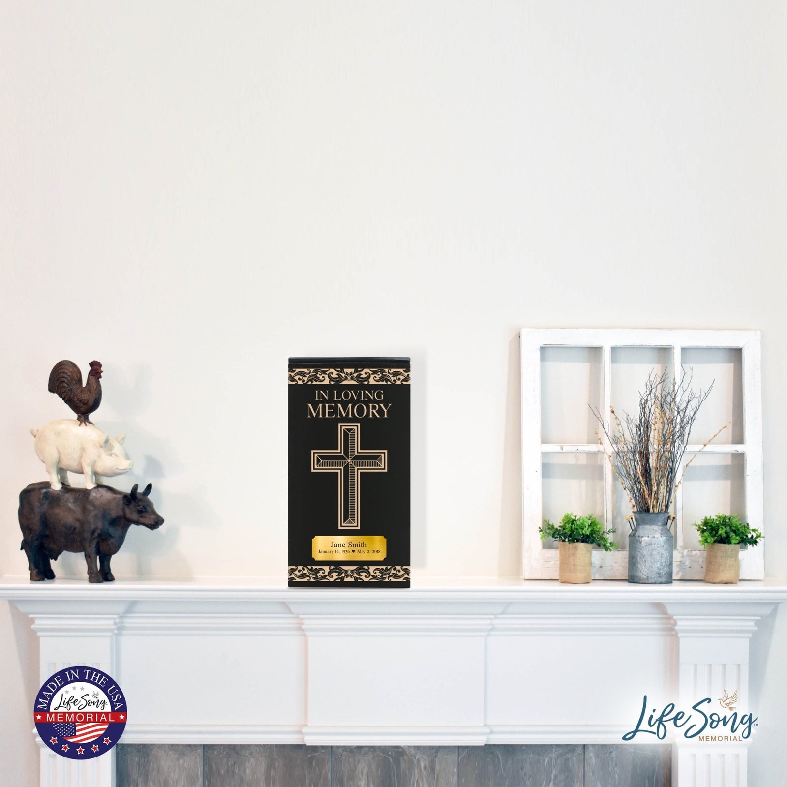 Custom Engraved Wooden Cremation Urn for Adult Ashes with Engraved Cross