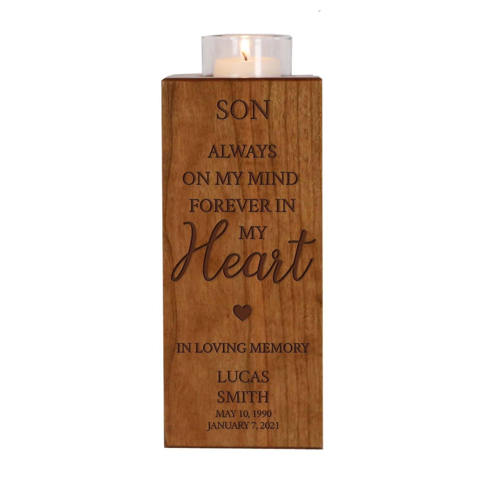 Custom Engraved Memorial Cremation Urn Box and Single Votive Candle Holder