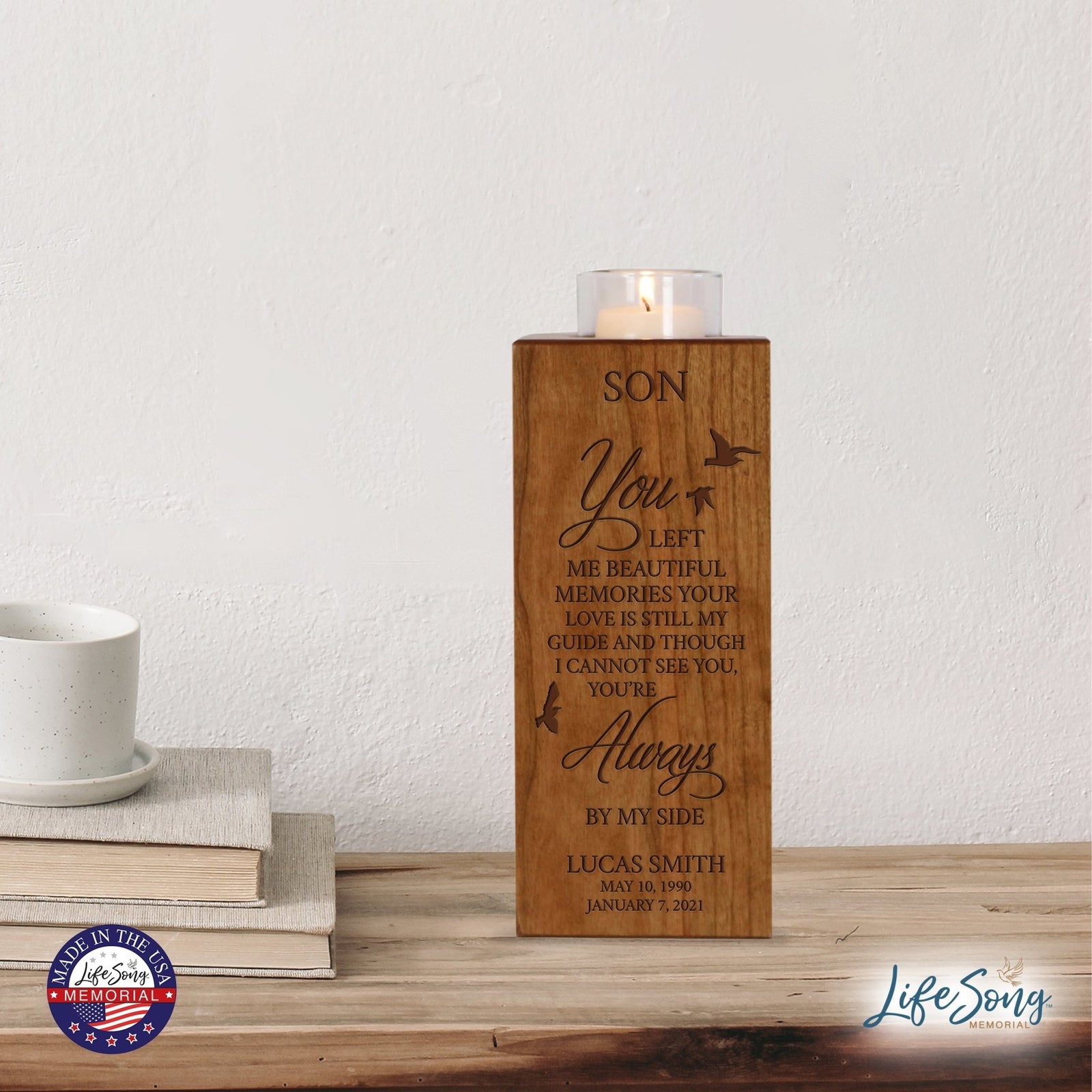 Custom Engraved Memorial Cremation Urn Box with Tealight Candle Holder