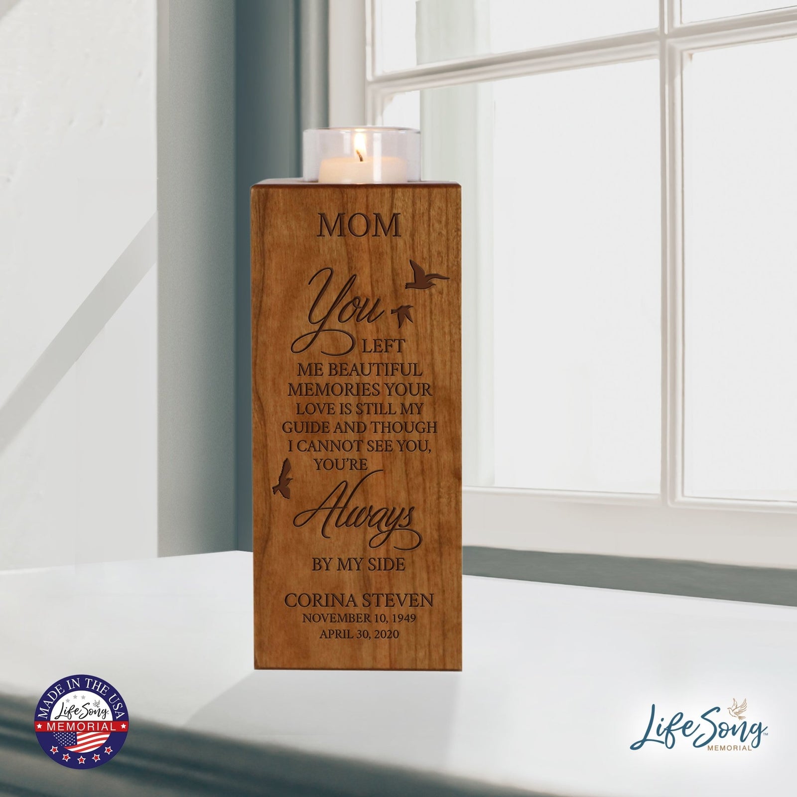 Custom Engraved Memorial Cremation Urn Box with Tealight Candle Holder