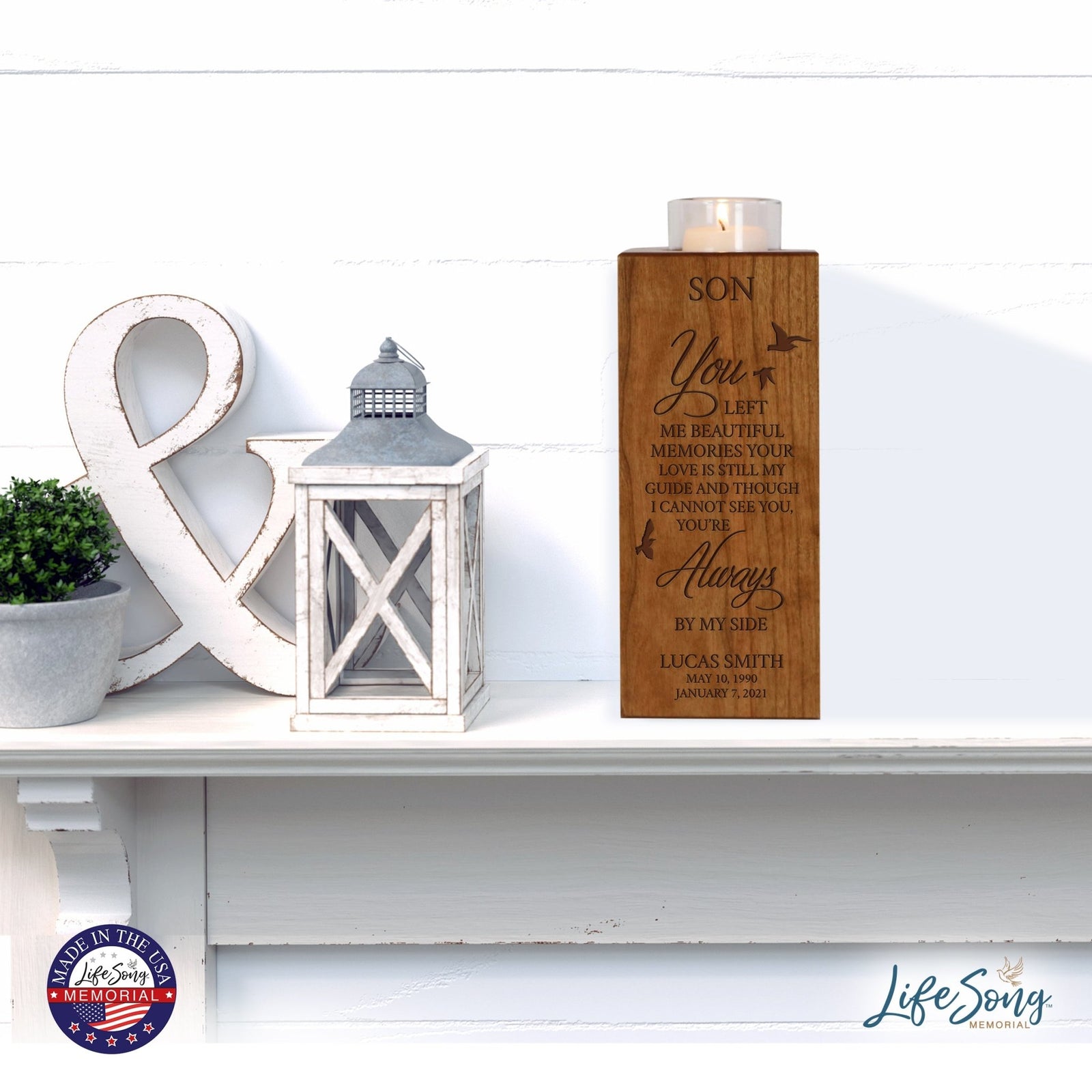 Custom Engraved Memorial Cremation Urn Box with Tealight Candle Holder