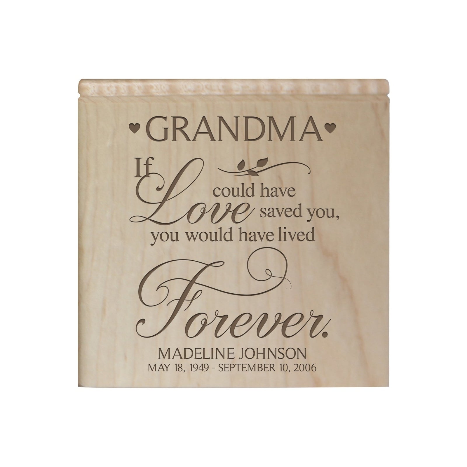 Custom Memorial Handcrafted Wooden Keepsake Urn Box for Grandma