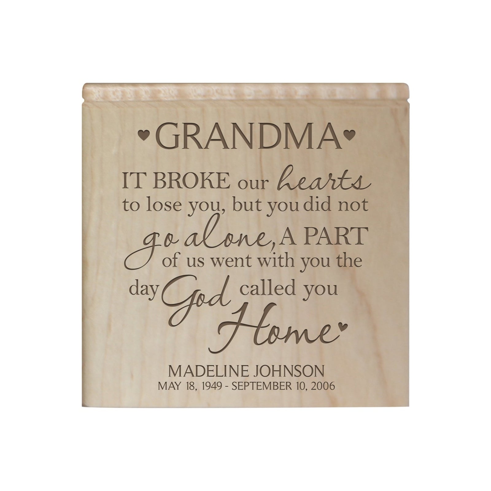 Custom Memorial Handcrafted Wooden Keepsake Urn Box for Grandma