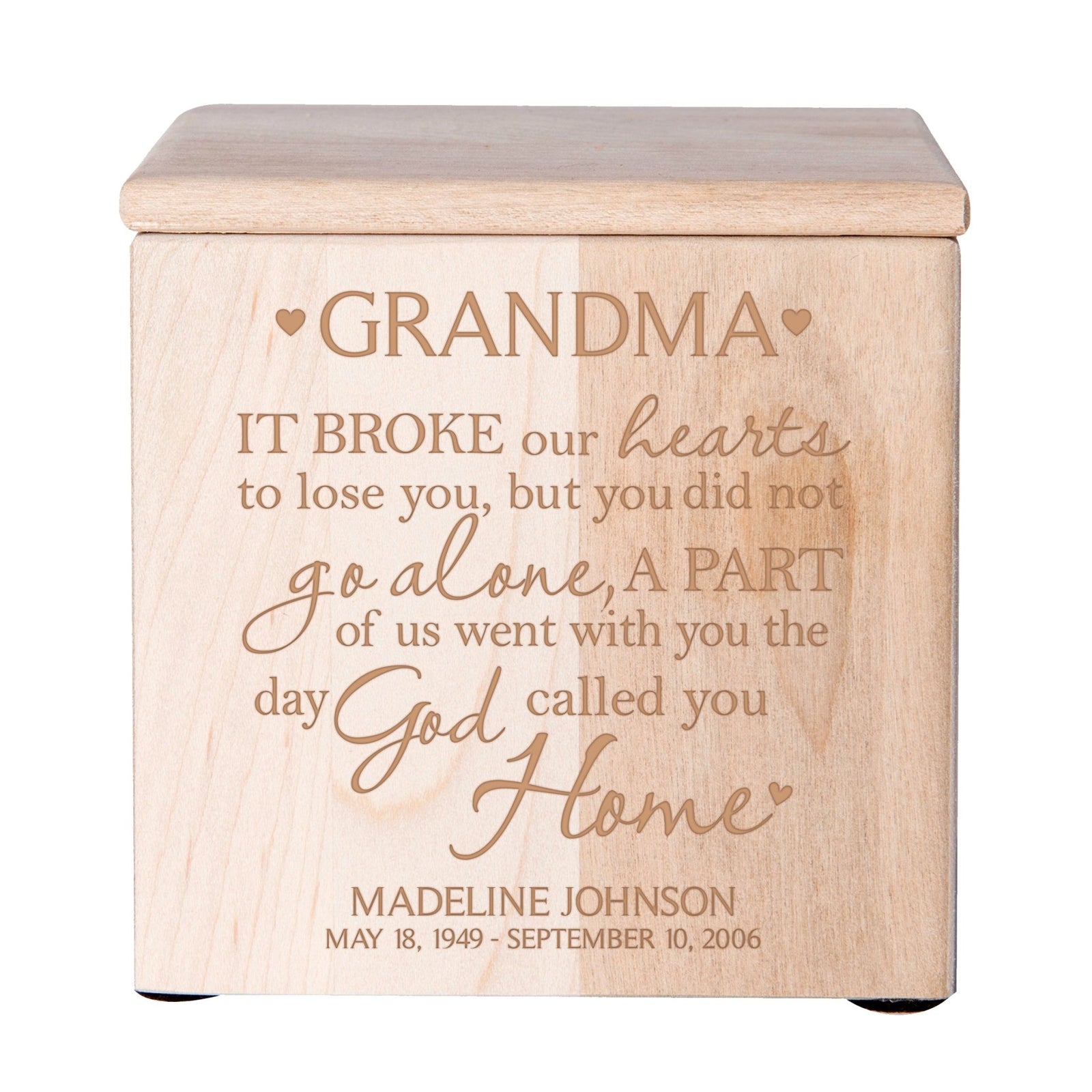 Small Personalized Wooden Keepsake Urn Box for Grandma