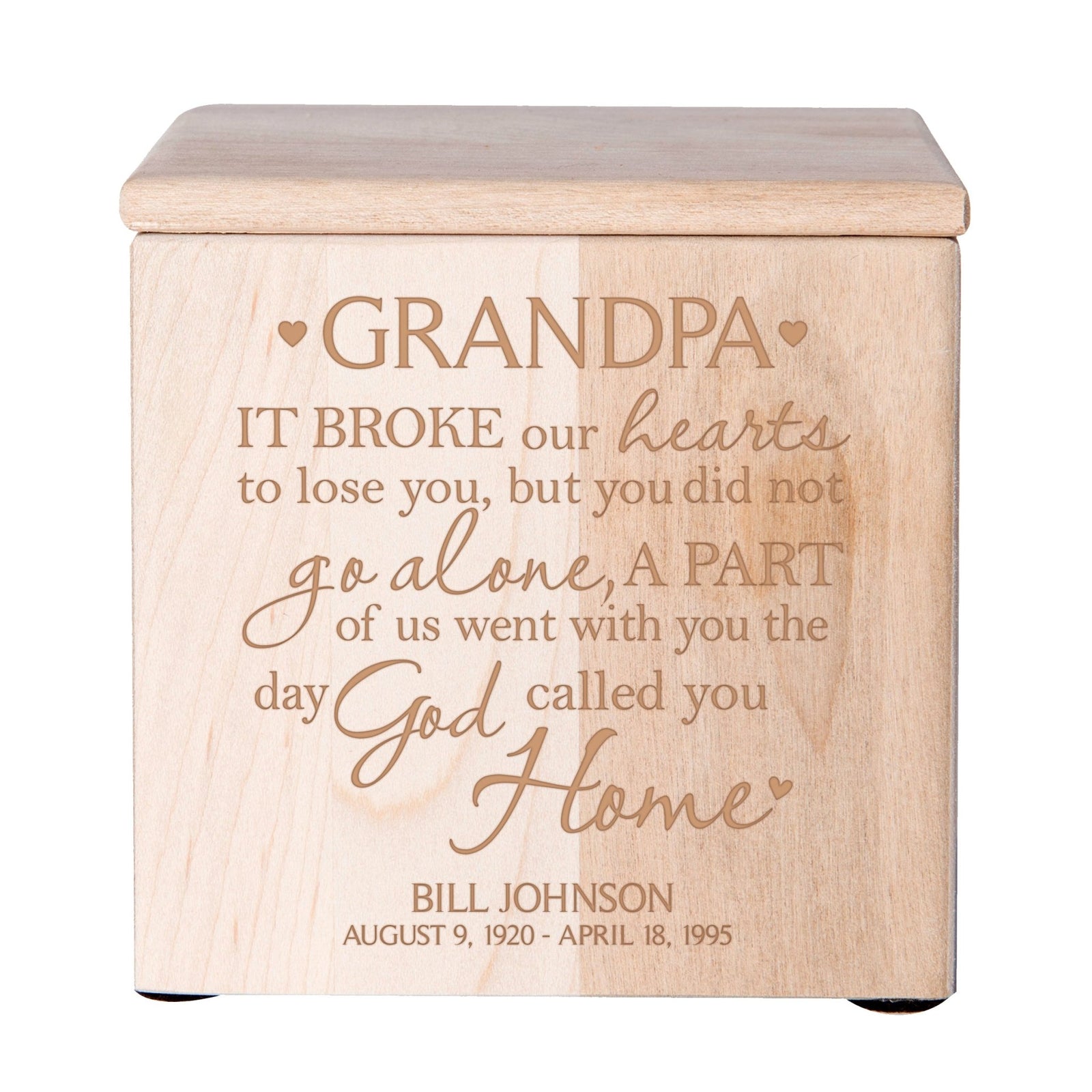 Small Personalized Wooden Keepsake Urn Box for Grandpa