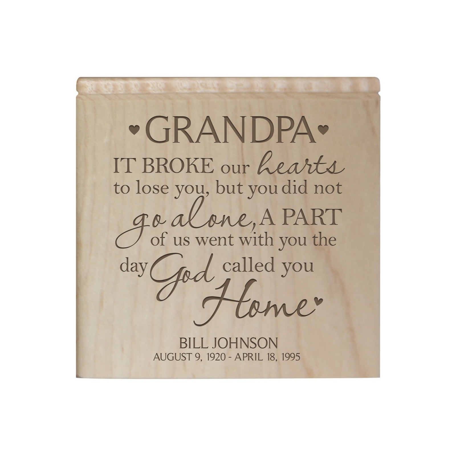 Custom Memorial Handcrafted Wooden Keepsake Urn Box for Grandpa