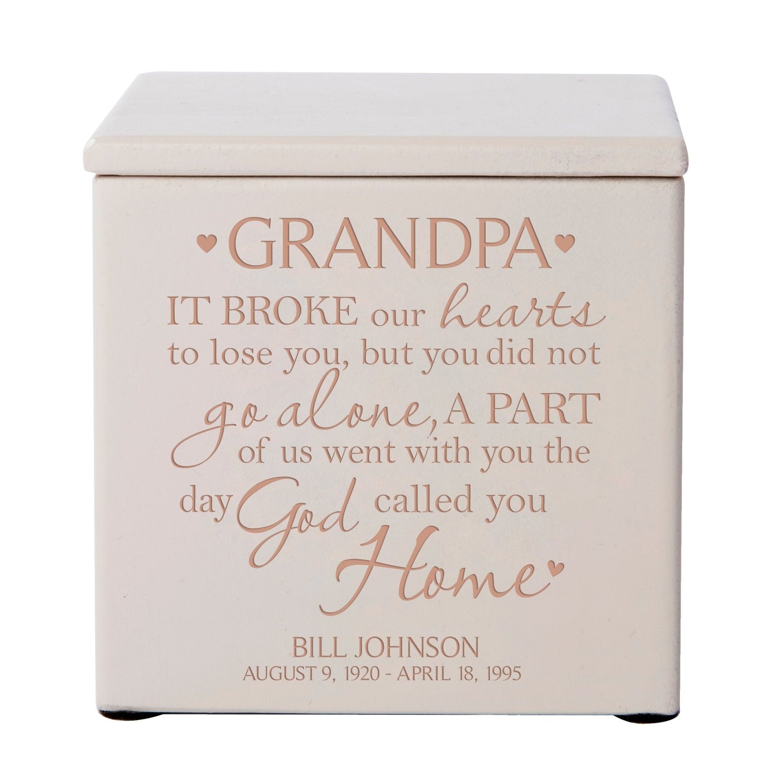 Small Personalized Wooden Keepsake Urn Box for Grandpa
