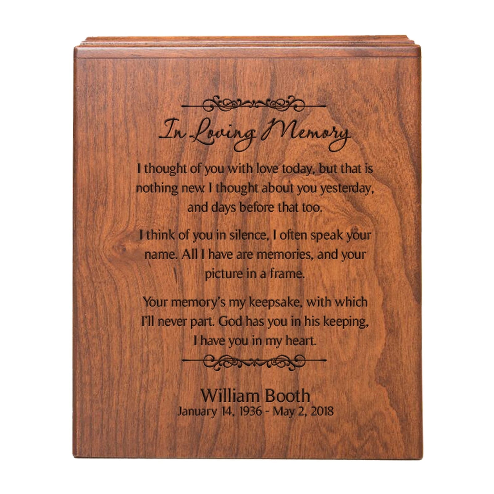 Handcrafted Memorial Urn Box with Custom Engraving for Ashes