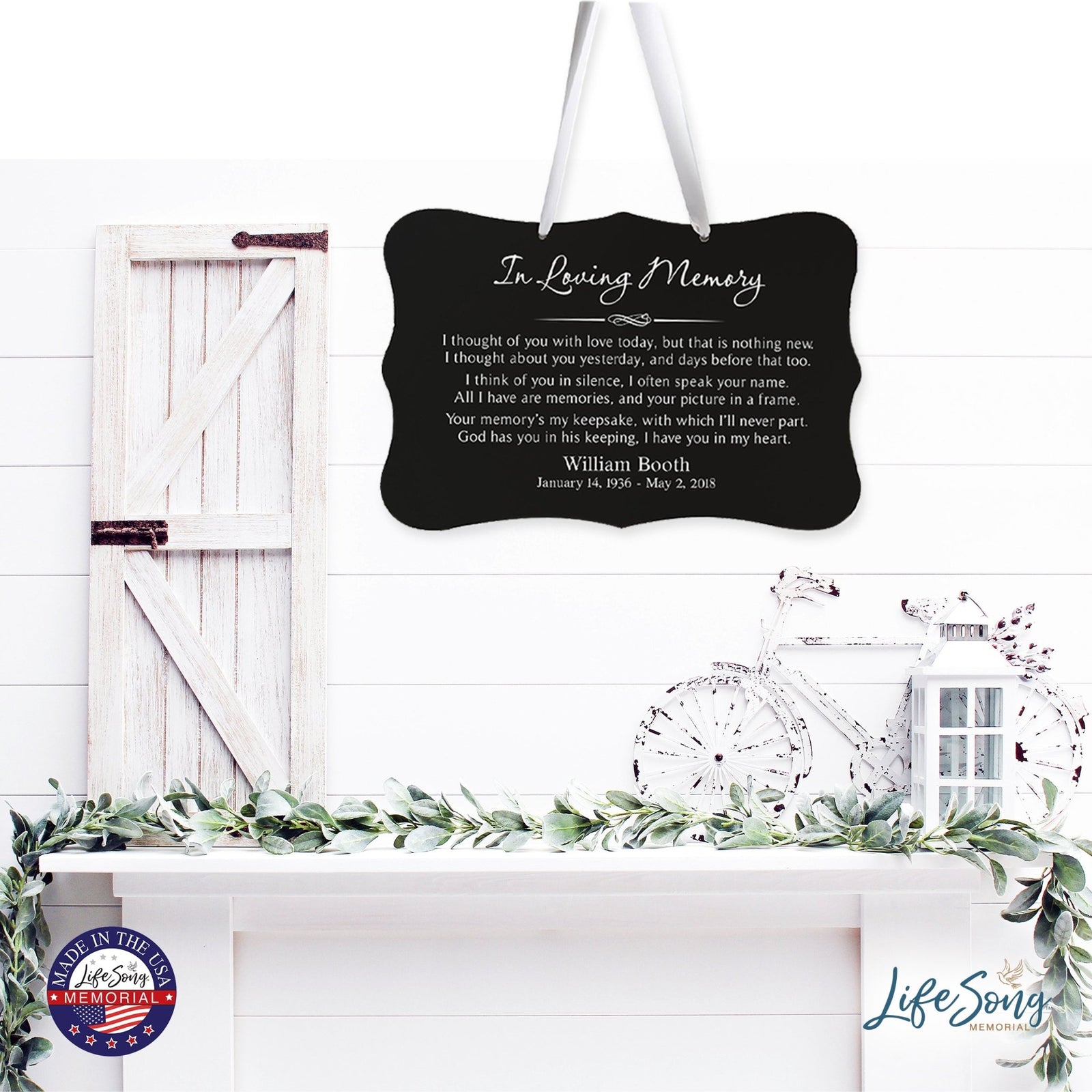 Custom Engraved Memorial Ribbon Wall Hanging Sign 12x8in - In Loving Memory - LifeSong Milestones