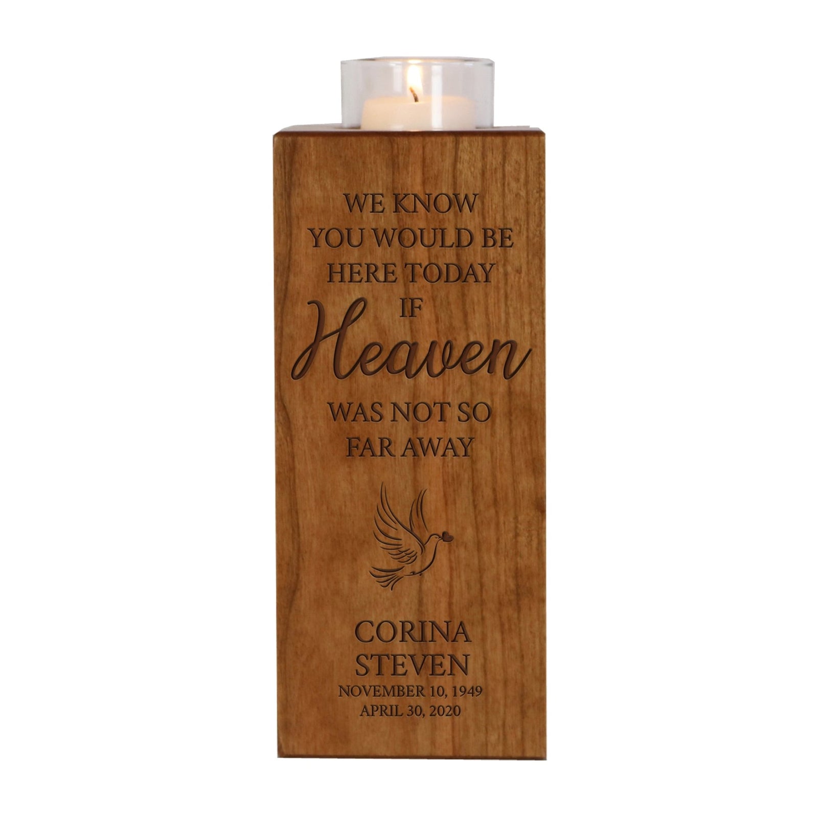 Custom Engraved Memorial Square Vertical Single Votive Candle Holder and Urn holds 70 cu in of ashes in English Verse (Butterfly) - LifeSong Milestones
