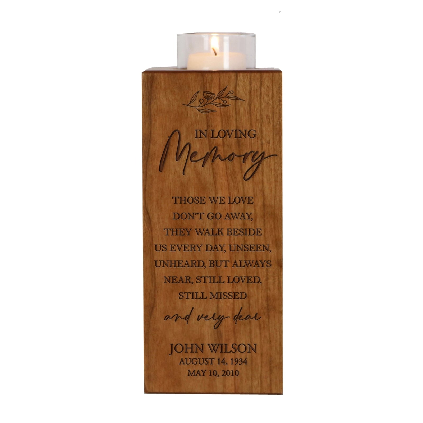 Custom Engraved Memorial Square Vertical Single Votive Candle Holder and Urn holds 70 cu in of ashes in English Verse (Dad) - LifeSong Milestones