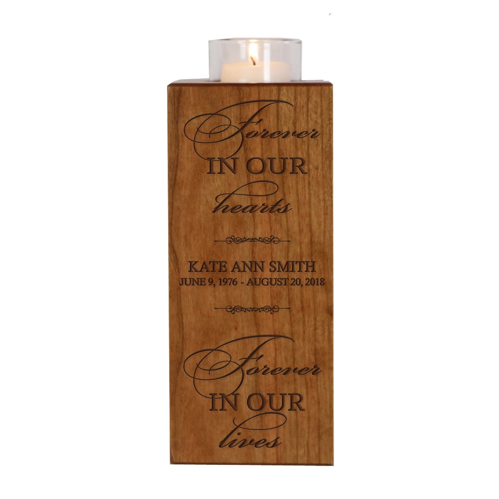 Custom Engraved Memorial Square Vertical Single Votive Candle Holder and Urn holds 70 cu in of ashes in English Verse (Family) - LifeSong Milestones