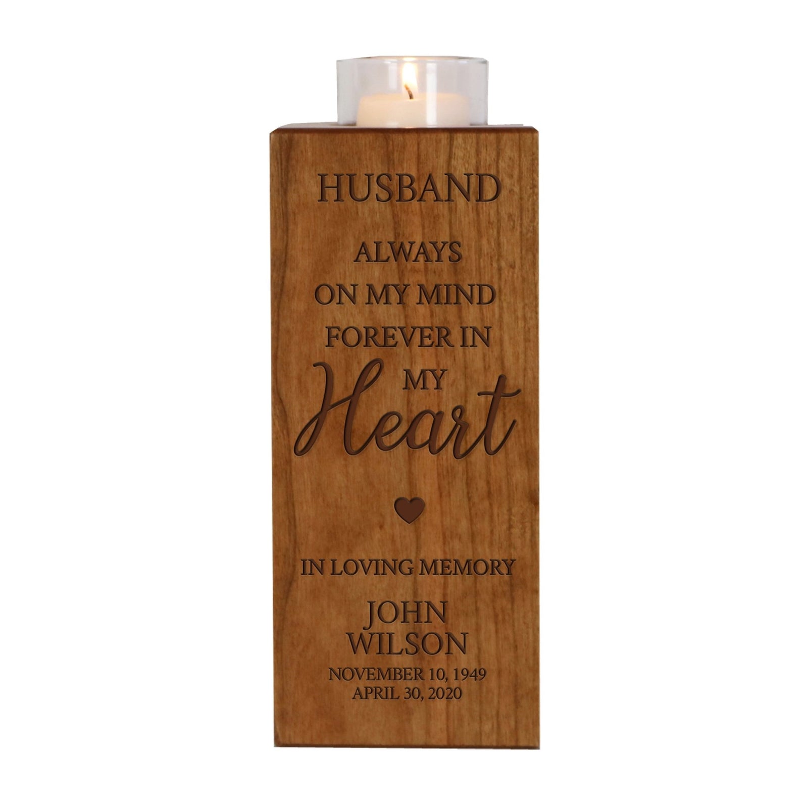 Custom Engraved Memorial Square Vertical Single Votive Candle Holder and Urn holds 70 cu in of ashes in English Verse (Family, Daughter, Brother and Husband) - LifeSong Milestones