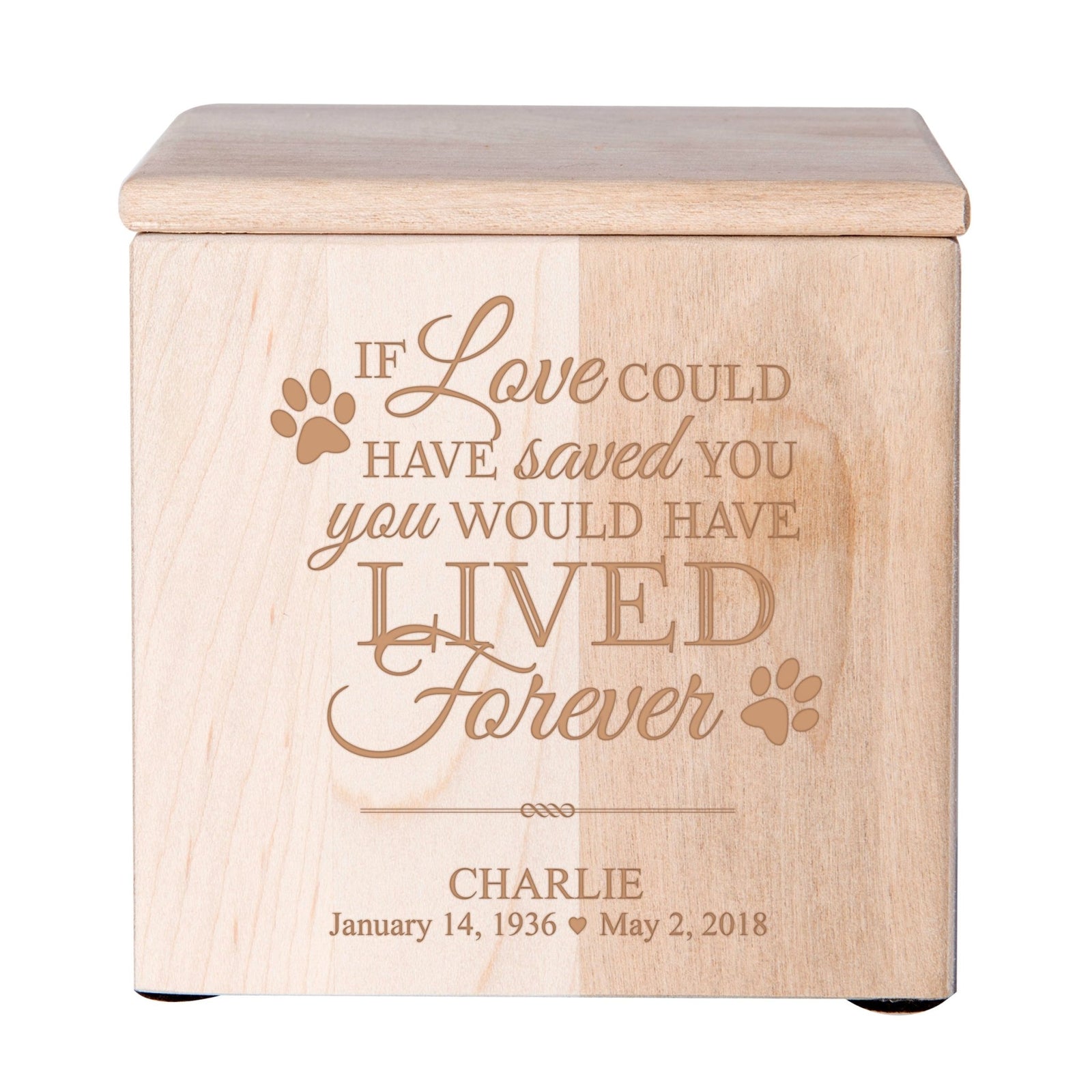 Custom Engraved Wooden Keepsake Urn Box for Pet Ashes