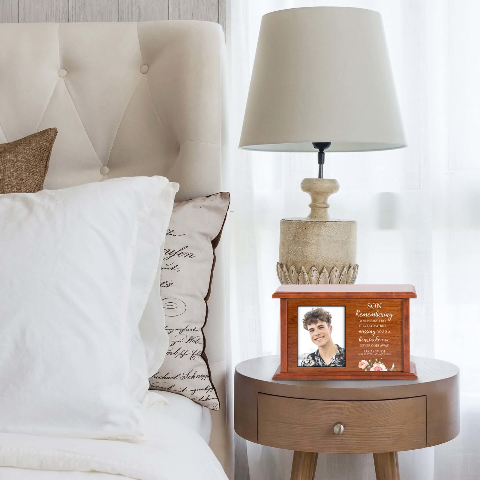 Elegant Custom Wooden Urn Box with Photo Display for Human Ashes