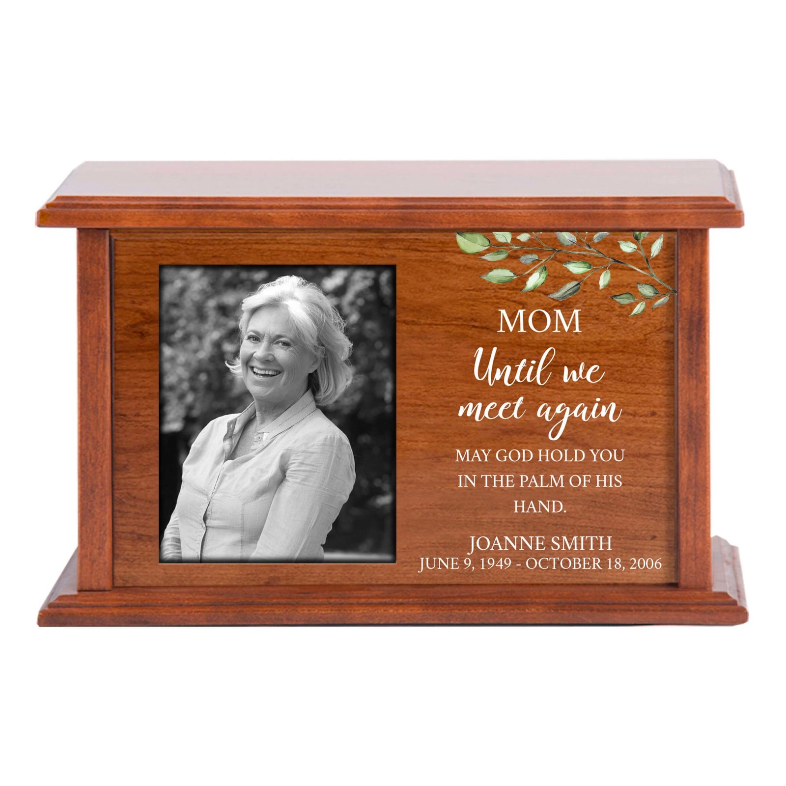 Elegant Custom Wooden Urn Box with Photo Display for Mom