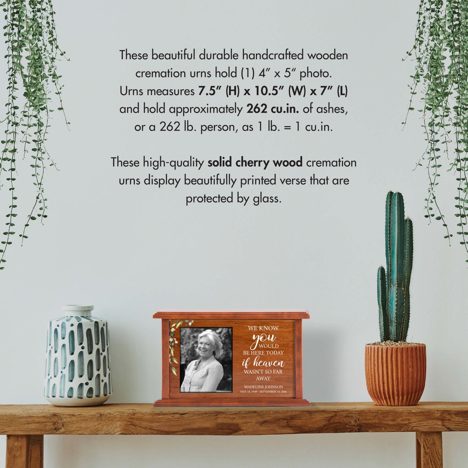 Elegant Custom Wooden Urn Box with Photo Display for Human Ashes