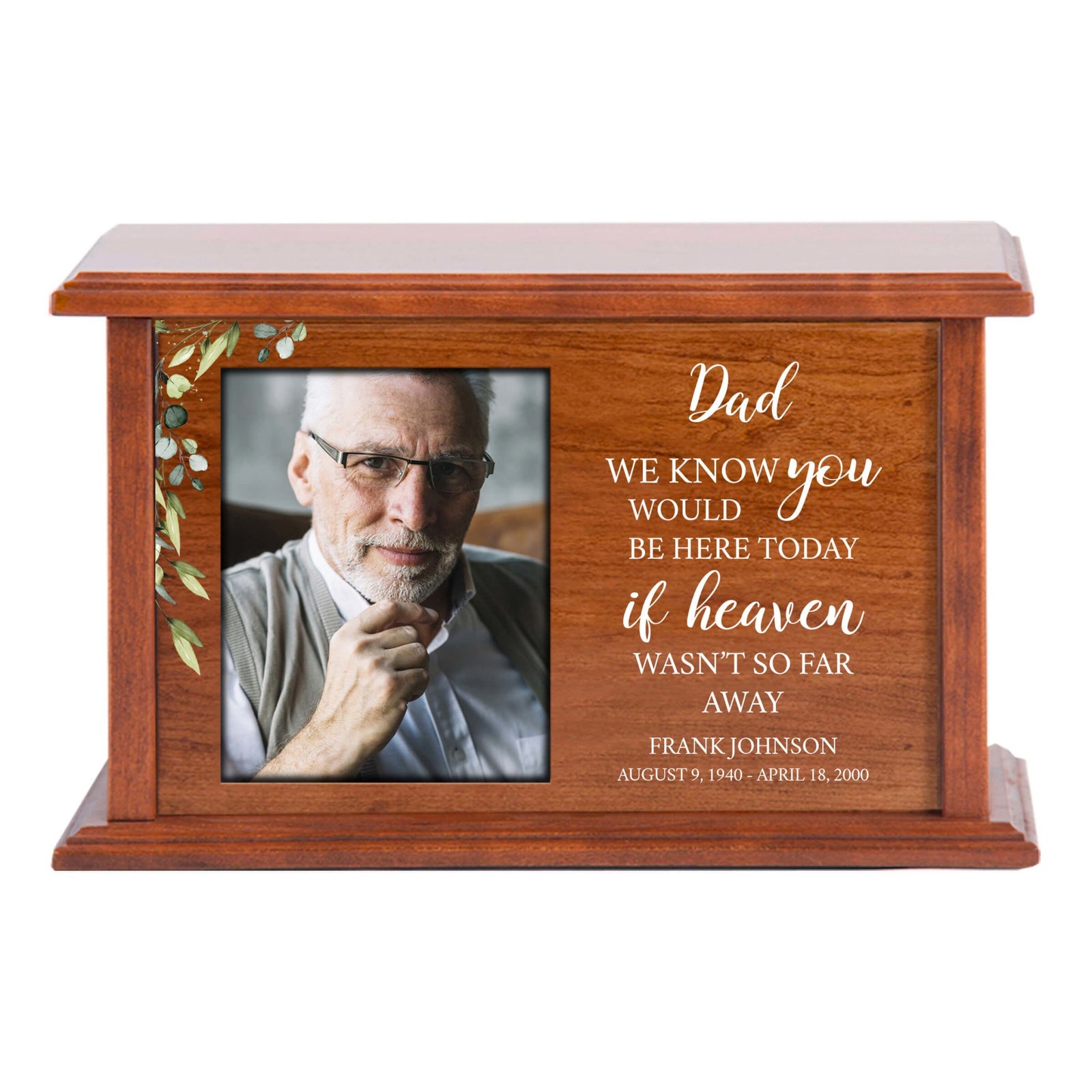 Unique Wooden Photo Urn Box for Treasured Dad