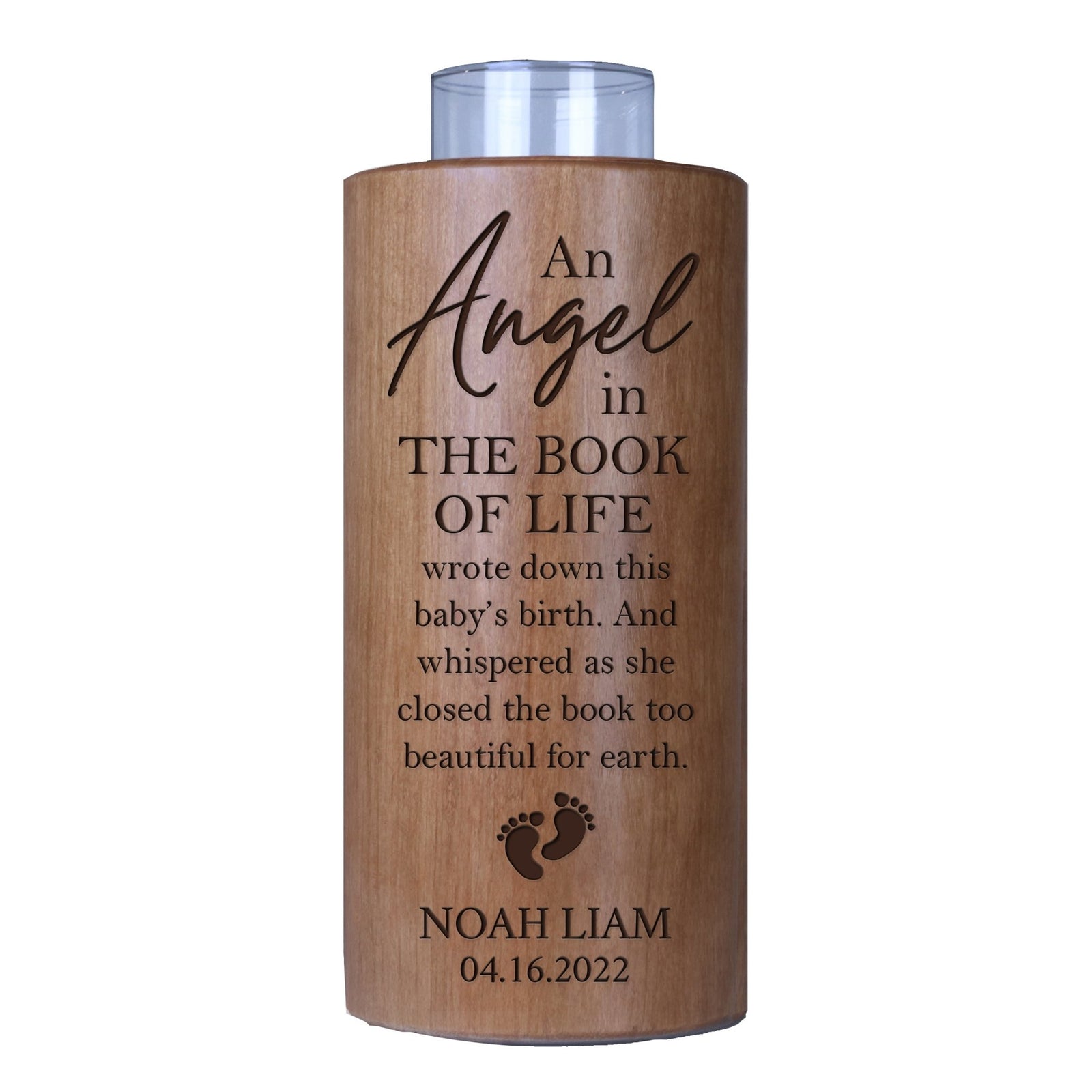 Custom Engraved Round Single Tealight Votives Candle Holder - An Angel In The Book of Life - LifeSong Milestones