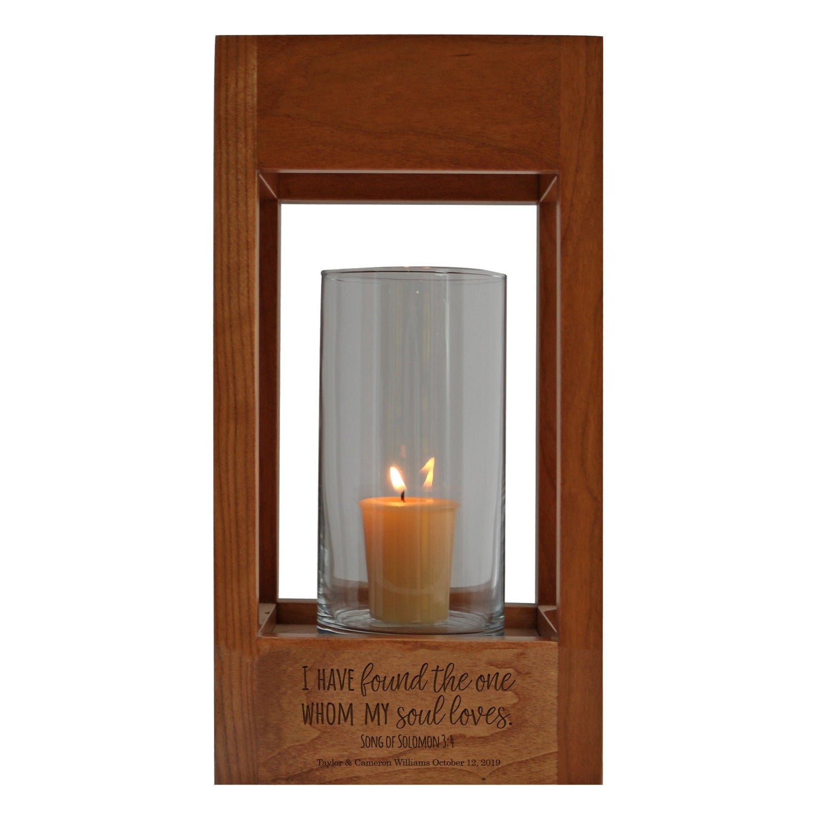 Custom Engraved Single Votive Cherry Wedding Lantern Candle Holder 11” x 6.5” x 6.5” - LifeSong Milestones