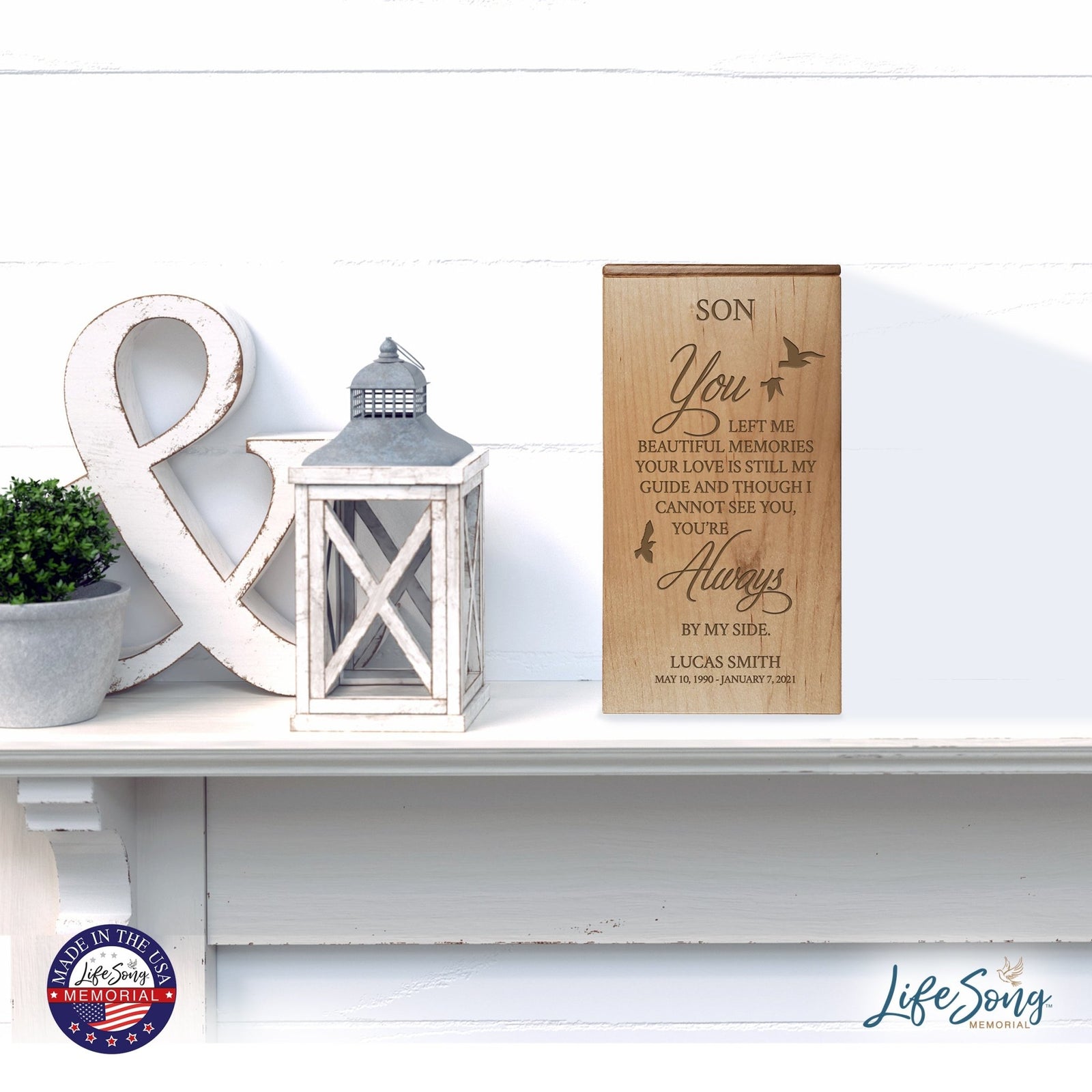 Elegant Engraved Wooden Keepsake Urn Box for Son