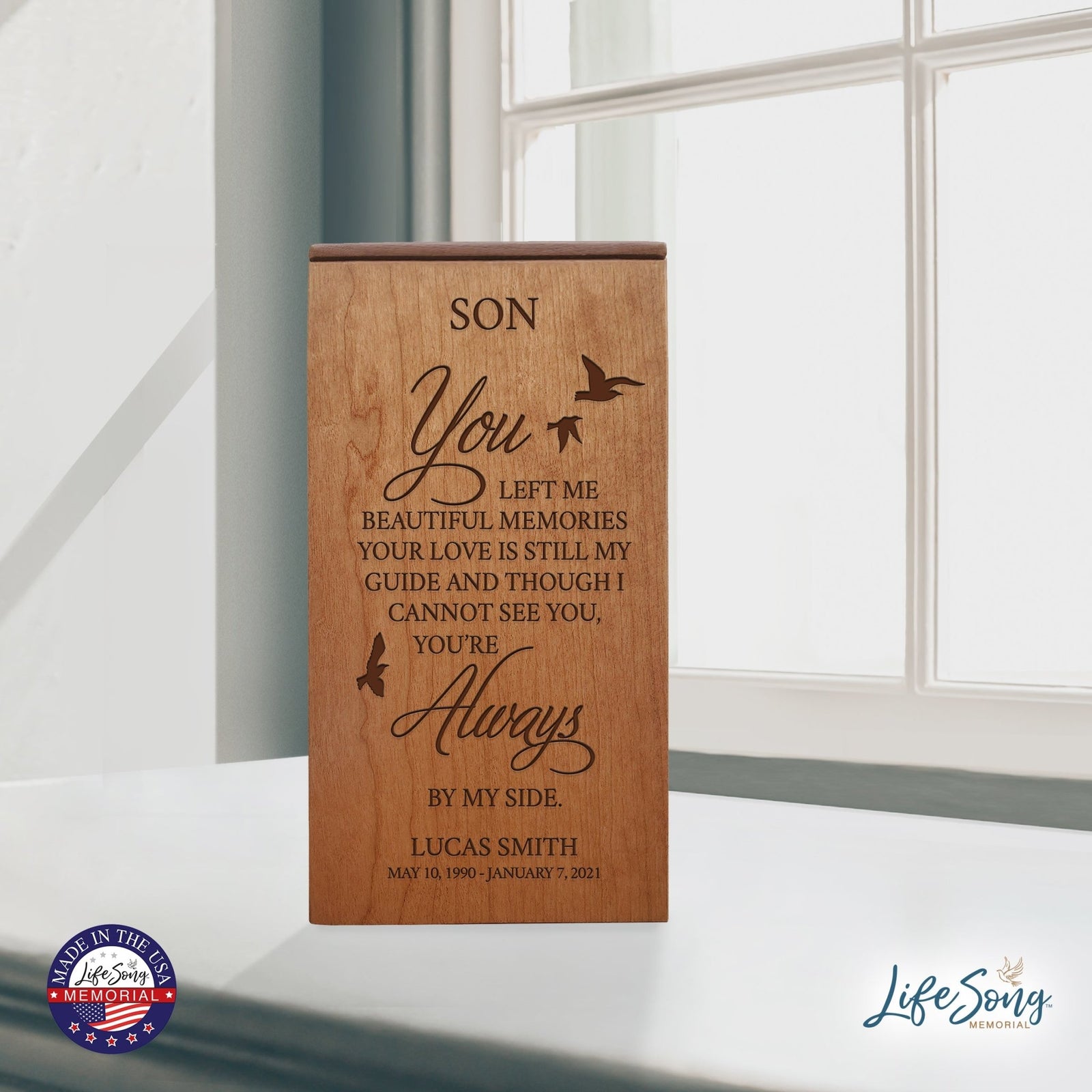 Memorial Engraved Wooden Keepsake Box for Son