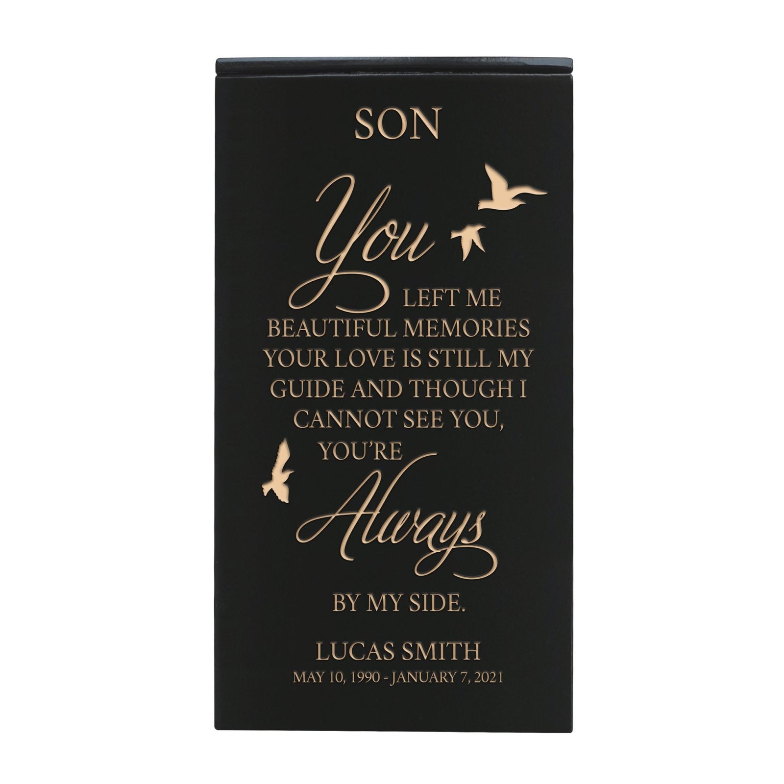 Elegant Engraved Wooden Keepsake Urn Box for Son
