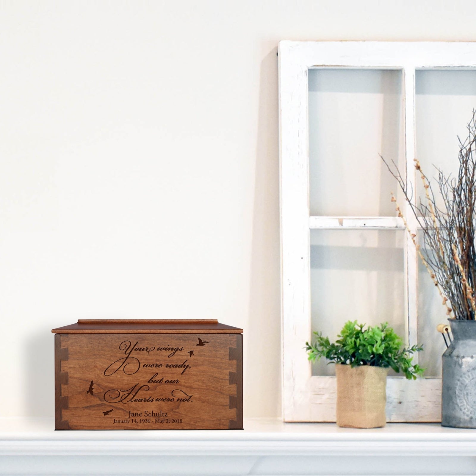 Custom Engraved Memorial Urn Box with Elegant Dovetail Design