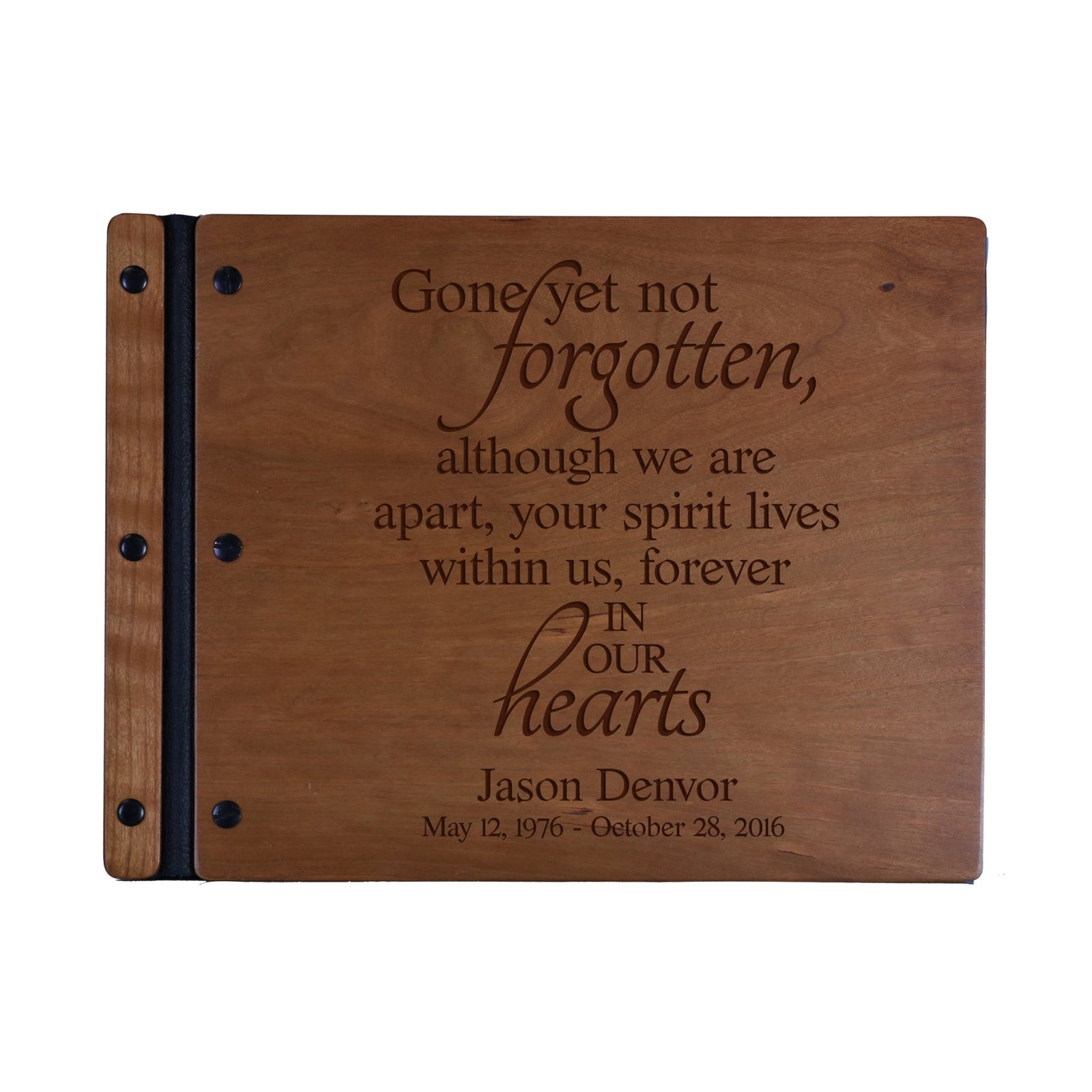 Custom Engraved Wooden Memorial Guestbook 13.375” x 10” x .75” Gone Yet Not Forgotten - LifeSong Milestones