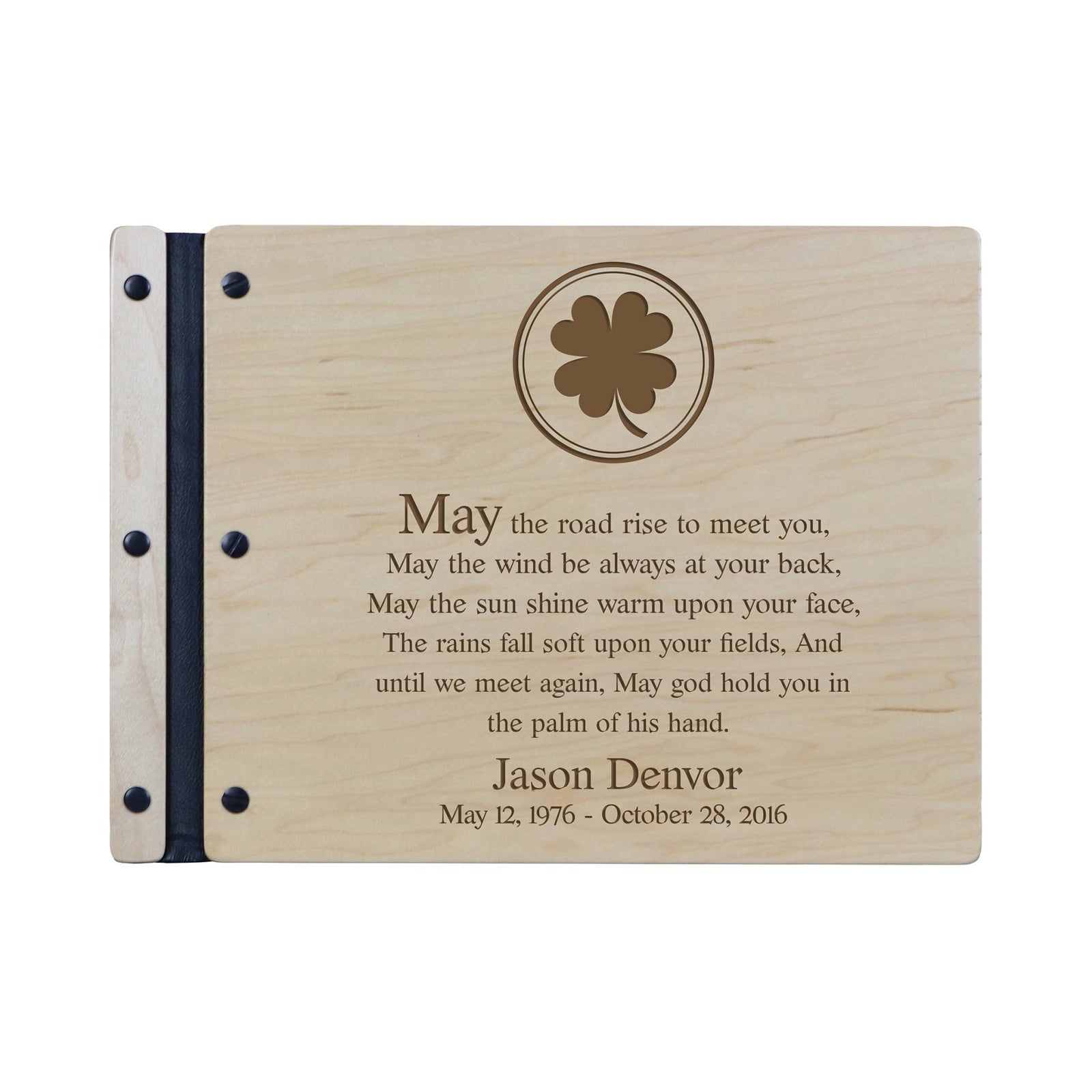 Custom Engraved Wooden Memorial Guestbook 13.375” x 10” x .75” May The Road Rise To Meet You - LifeSong Milestones