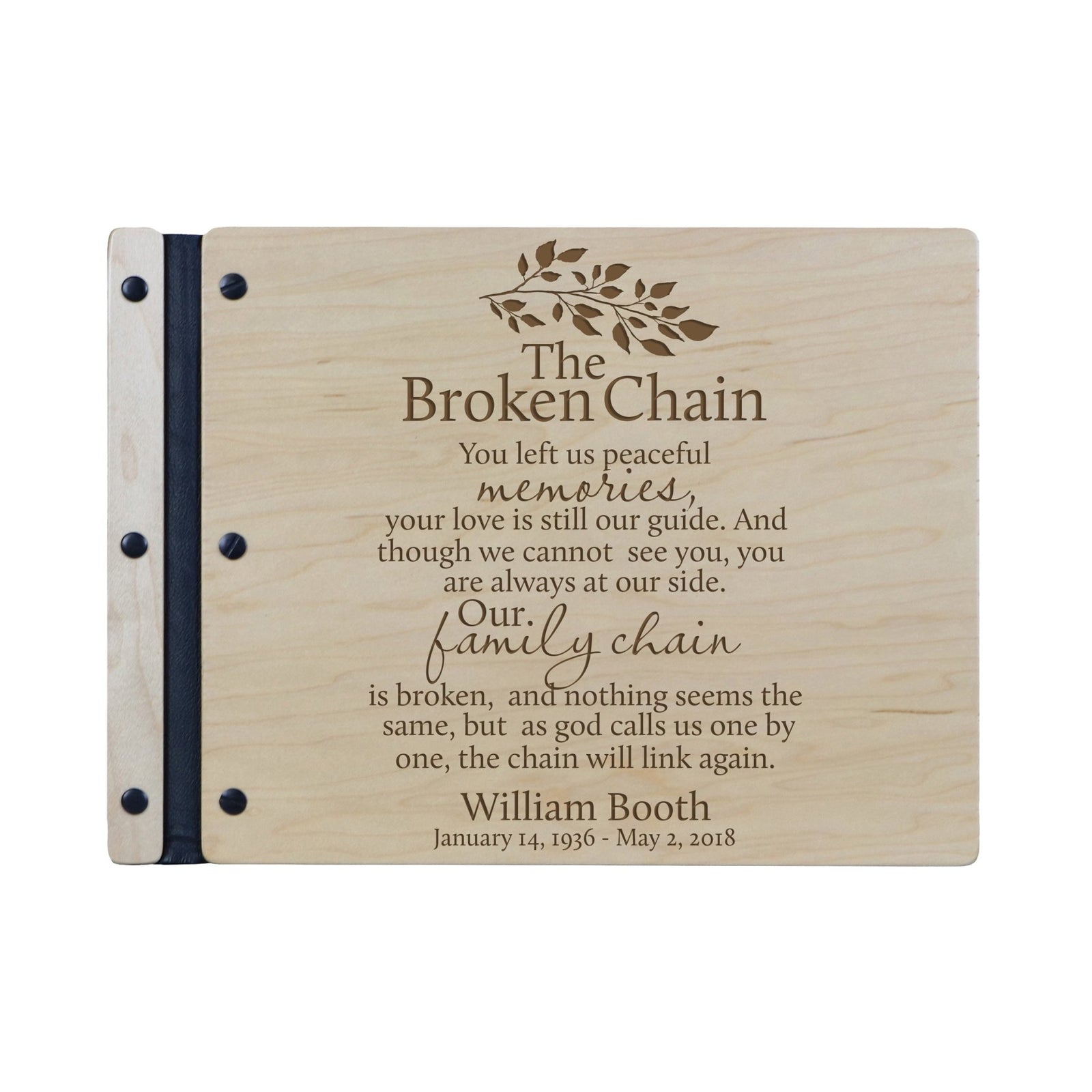 Custom Engraved Wooden Memorial Guestbook 13.375” x 10” x .75” The Broken Chain 2 - LifeSong Milestones