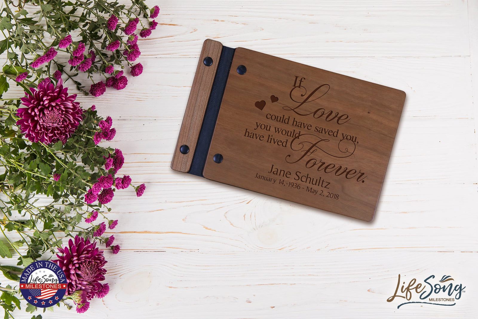 Custom Engraved Wooden Memorial Guestbook 9.375” x 6” x .75” If Love Could Have Saved You - LifeSong Milestones