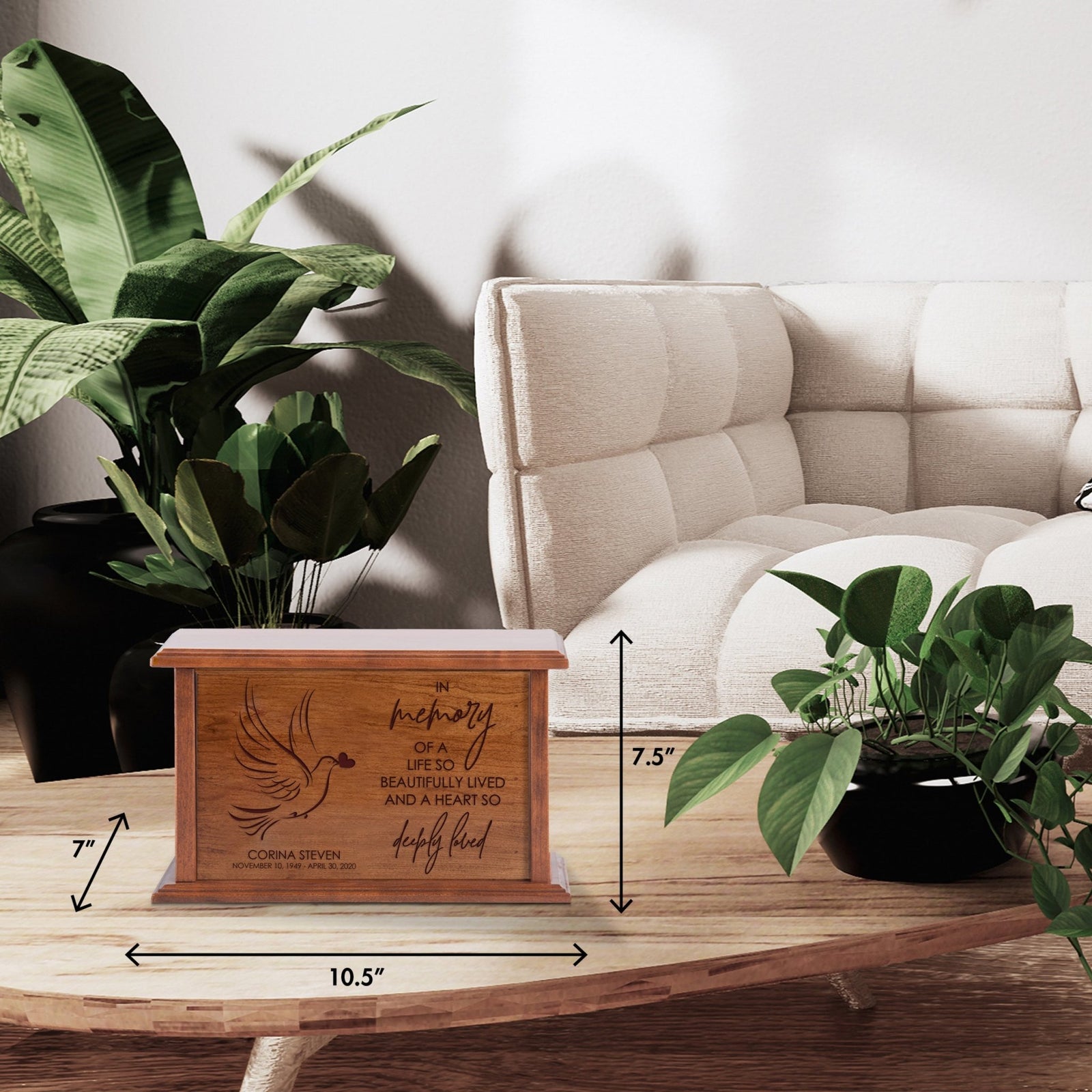 Custom Engraved Wooden Memorial Urns for Human Adult Ashes - In Memory Of A Life - LifeSong Milestones