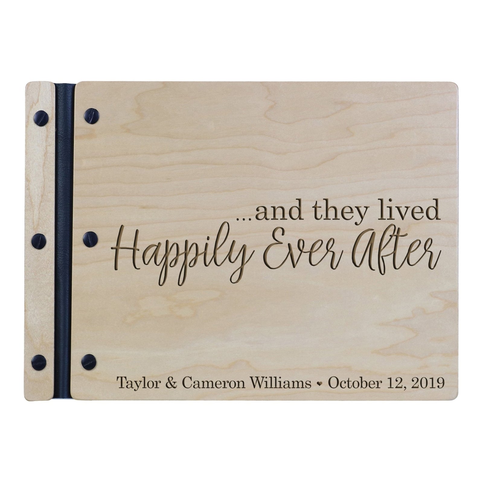 Custom Engraved Wooden Wedding Guest book 11” x 8.5” - And They Lived Happily Ever After - LifeSong Milestones