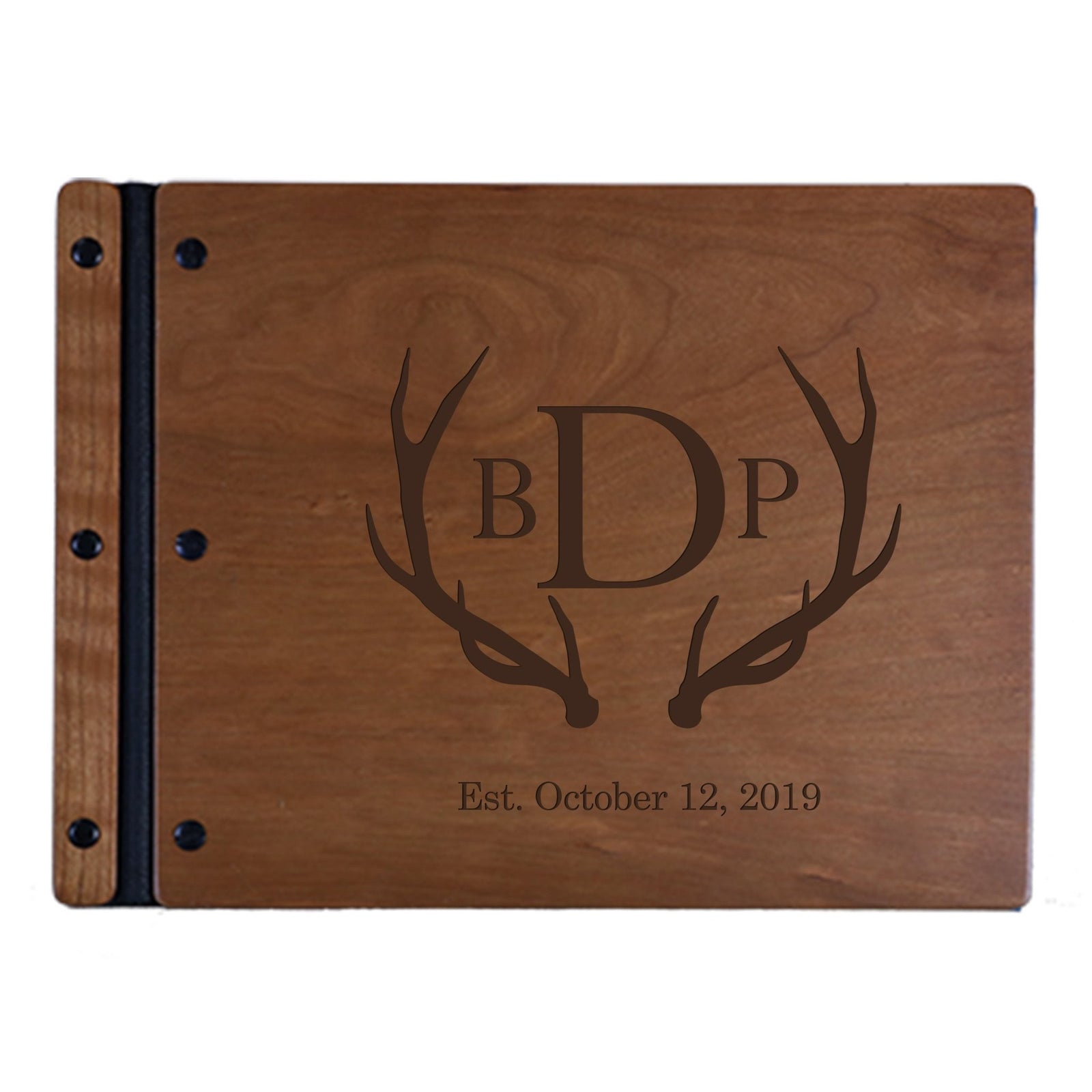 Custom Engraved Wooden Wedding Guest book 11” x 8.5” - Antlers - LifeSong Milestones