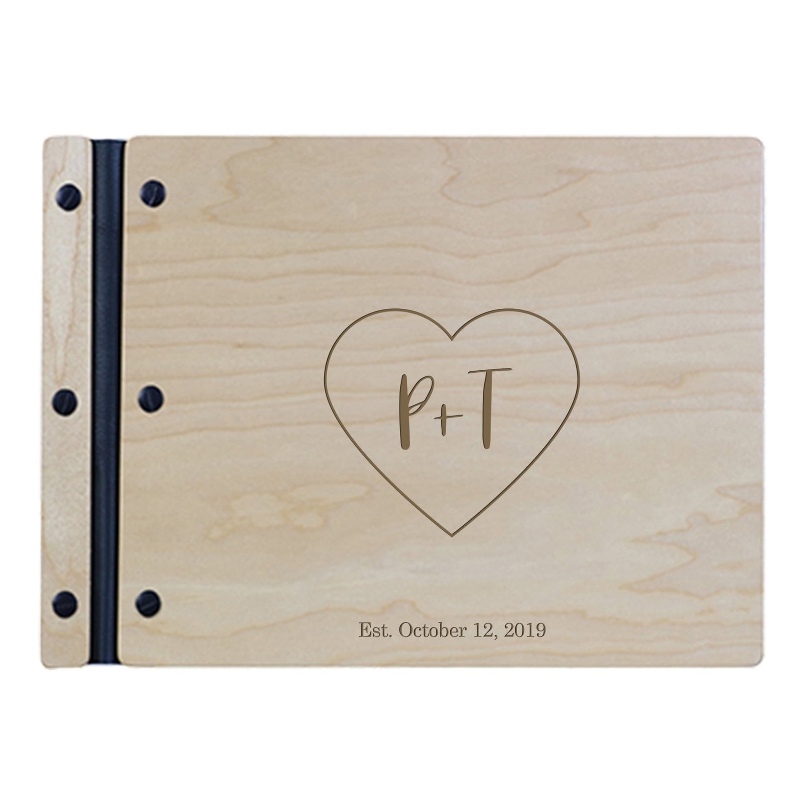 Custom Engraved Wooden Wedding Guest book 11” x 8.5” - Initials Heart - LifeSong Milestones
