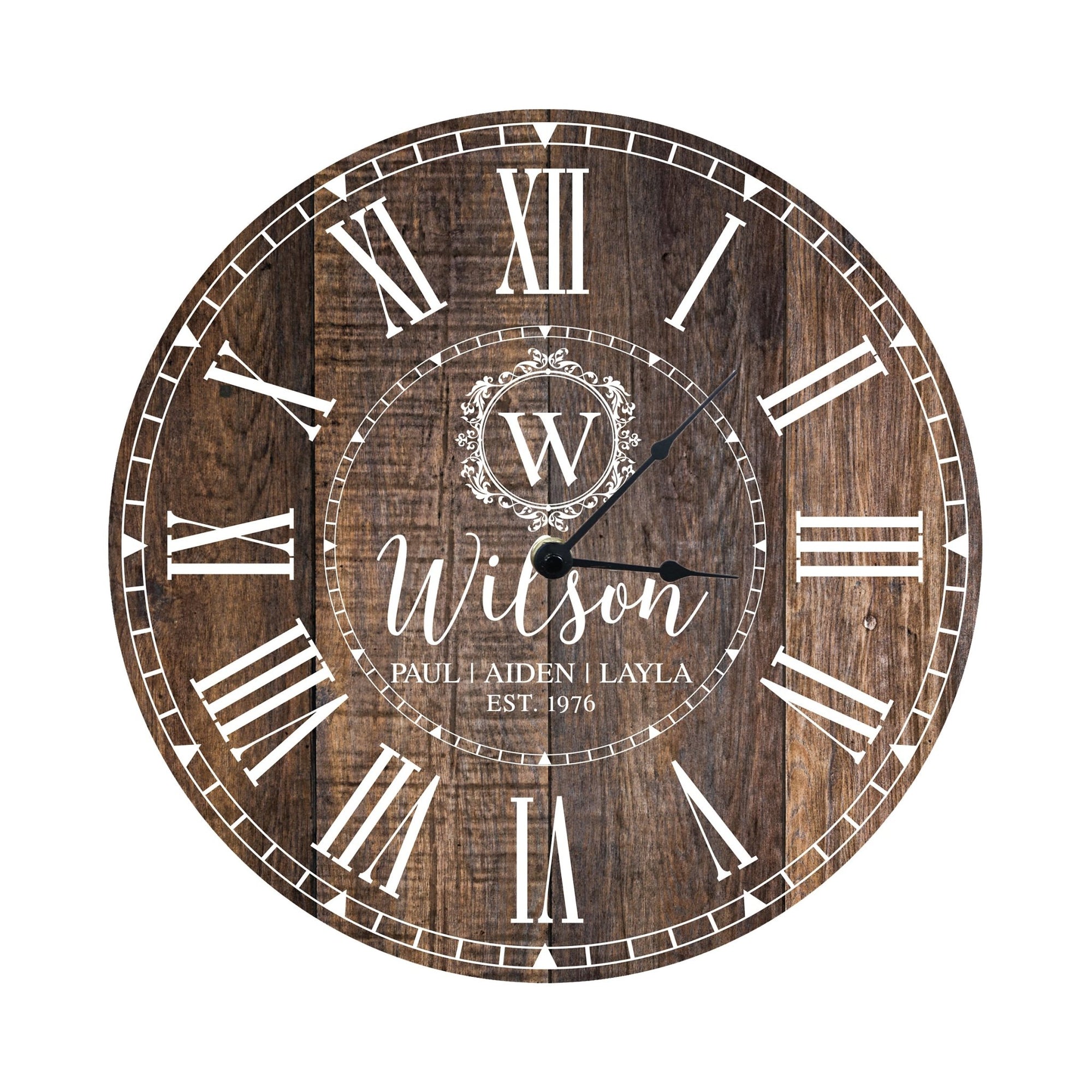 Custom Everyday Home and Family Clock 12” x .0125” First Last Name Year Established - LifeSong Milestones